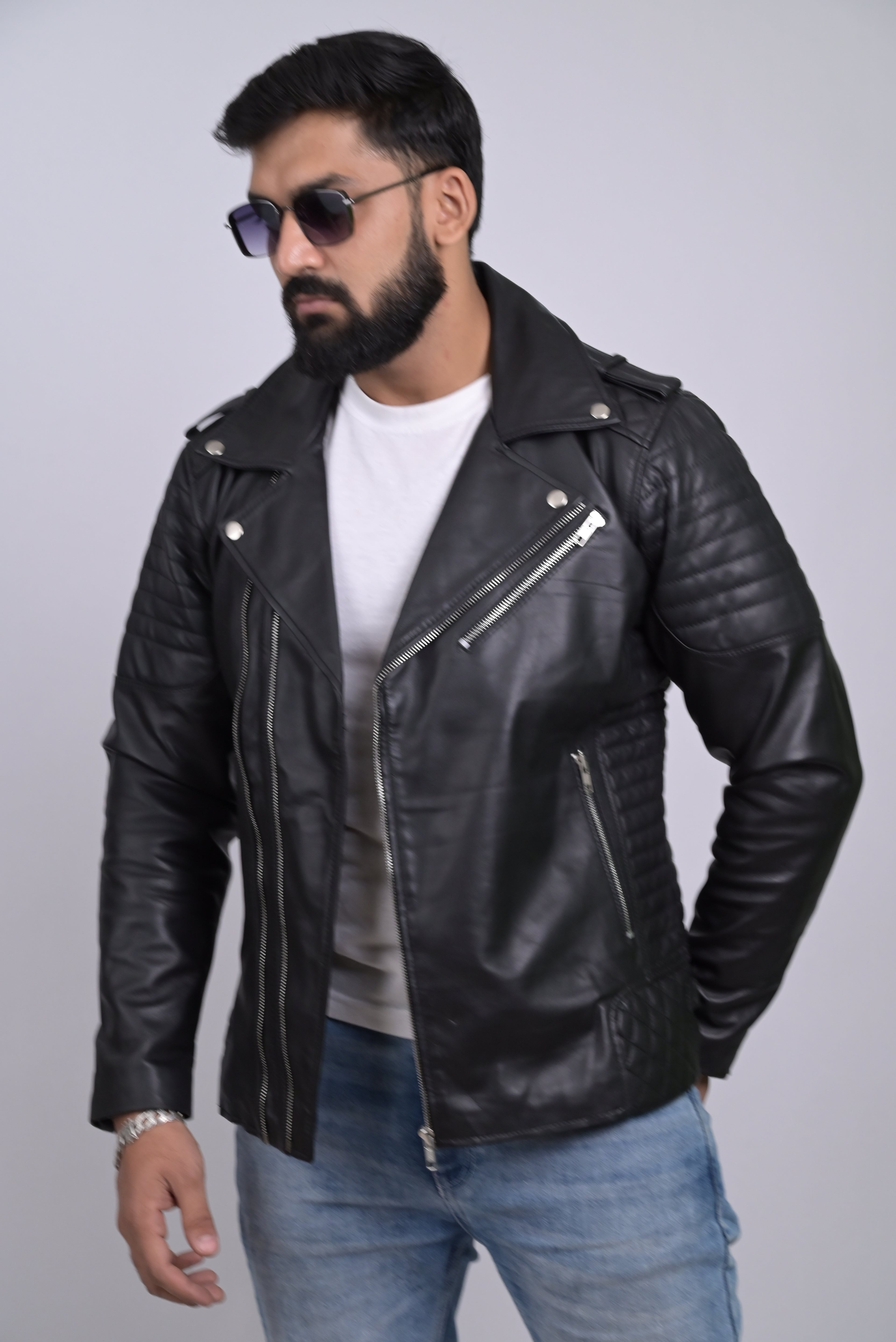 FINEHIDE ONYXREBEL QUILTED BLACK BIKER GENUINE LEATHER JACKETS FOR MENS