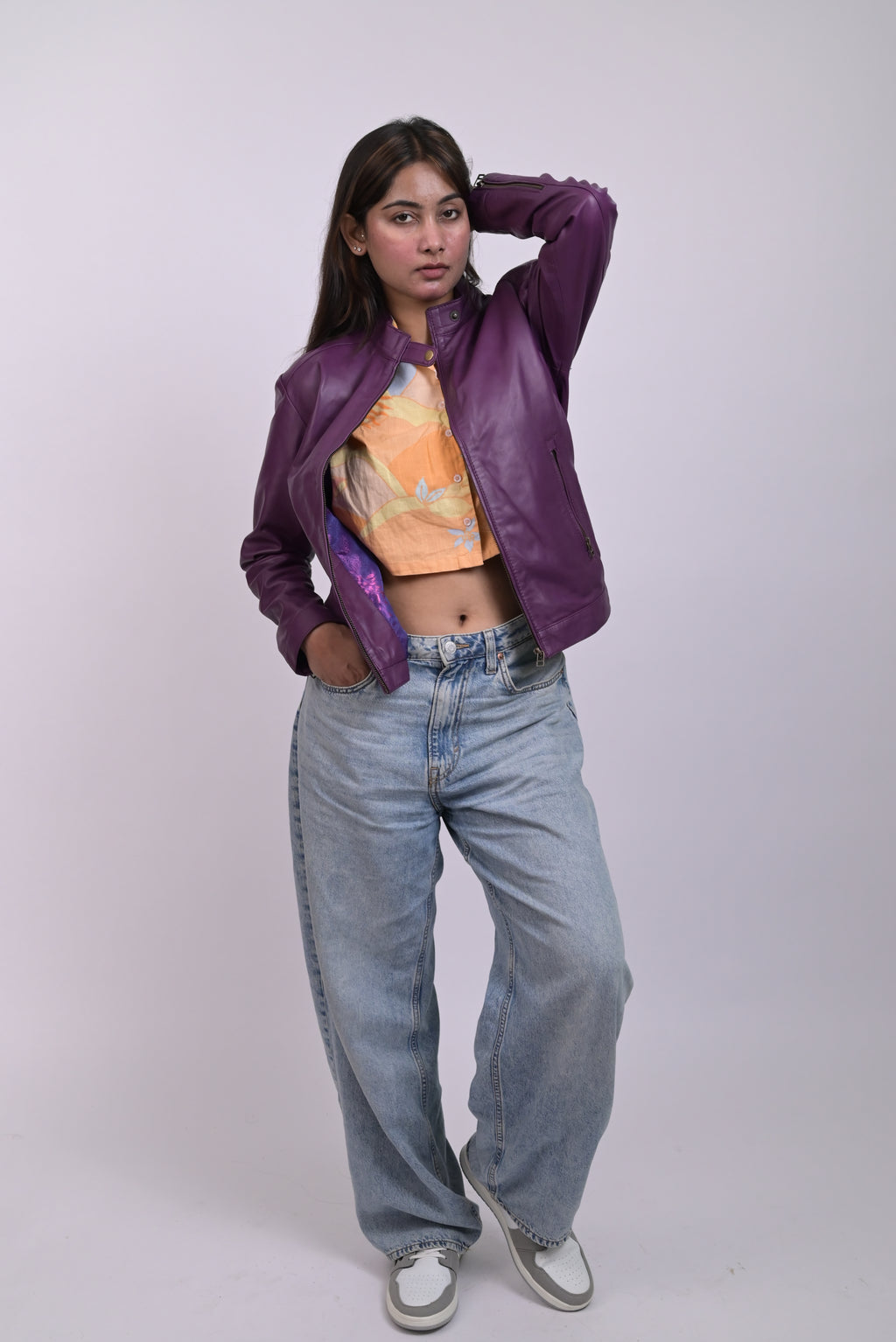FINEHIDE VOILET VOUGE PURPEL MINIMAL BIKER GENUINE LEATHER JACKETS FOR WOMEN