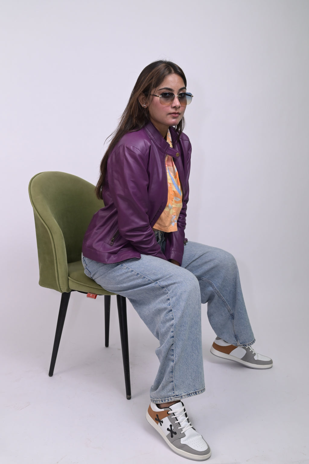 FINEHIDE VOILET VOUGE PURPEL MINIMAL BIKER GENUINE LEATHER JACKETS FOR WOMEN