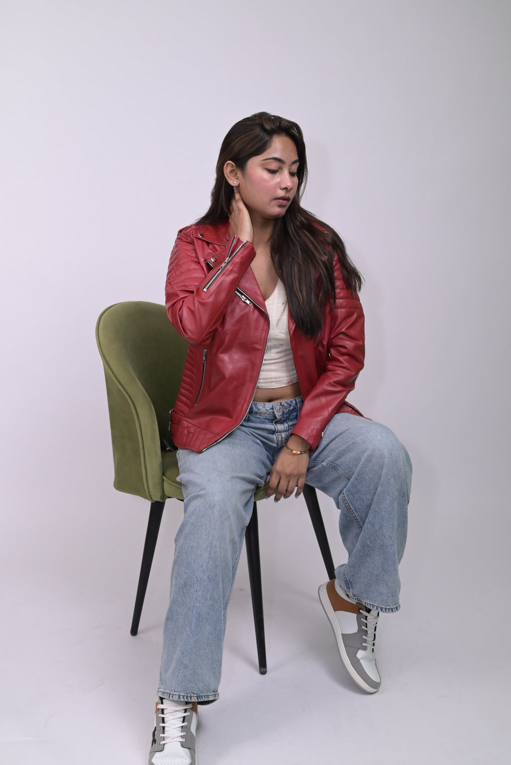 FINEHIDE SCARLET REBEL QUILTED SHOULDER BIKER / RIDER  GENUINE LEATHER JACKETS FOR WOMEN