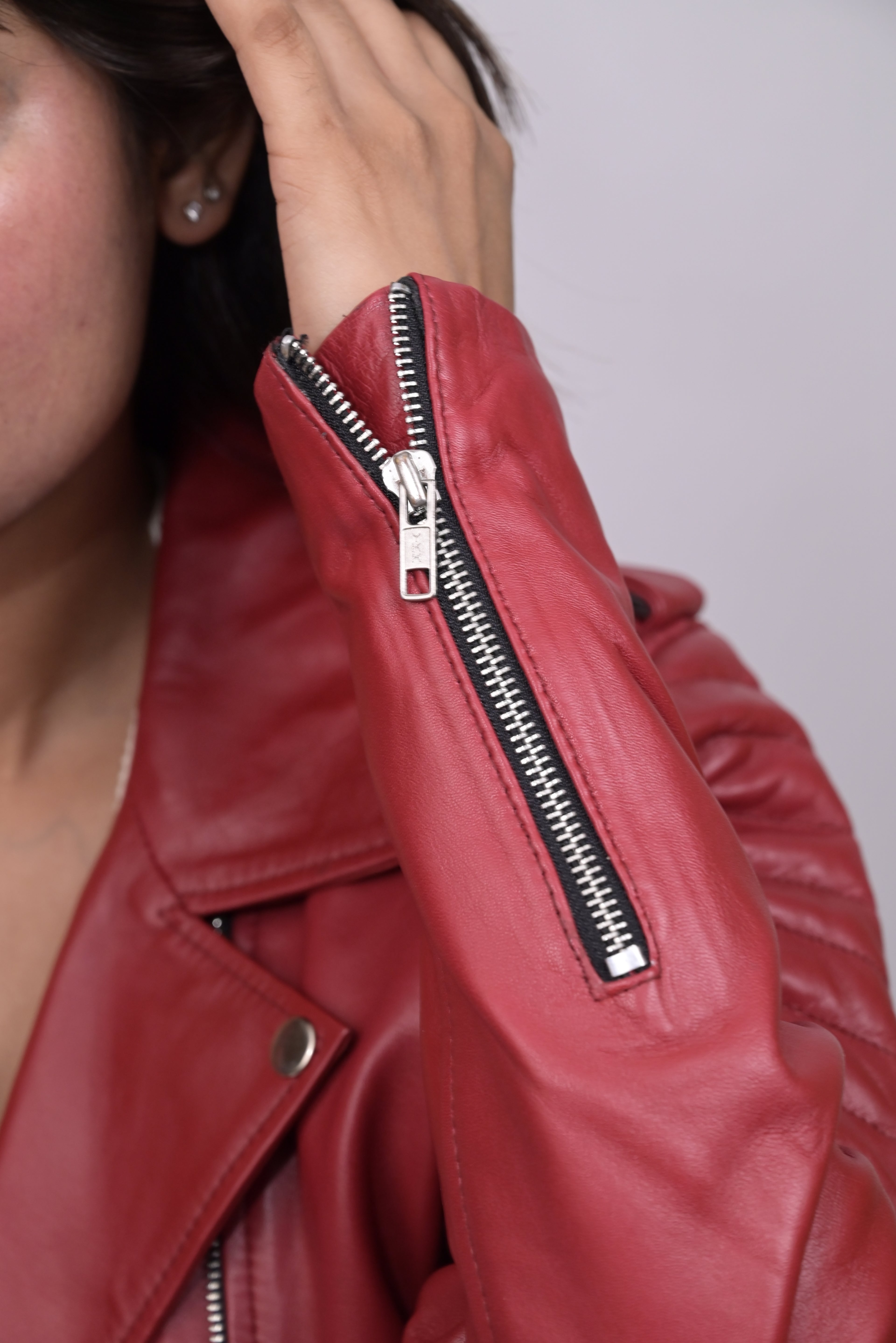 FINEHIDE SCARLET REBEL QUILTED SHOULDER BIKER / RIDER  GENUINE LEATHER JACKETS FOR WOMEN
