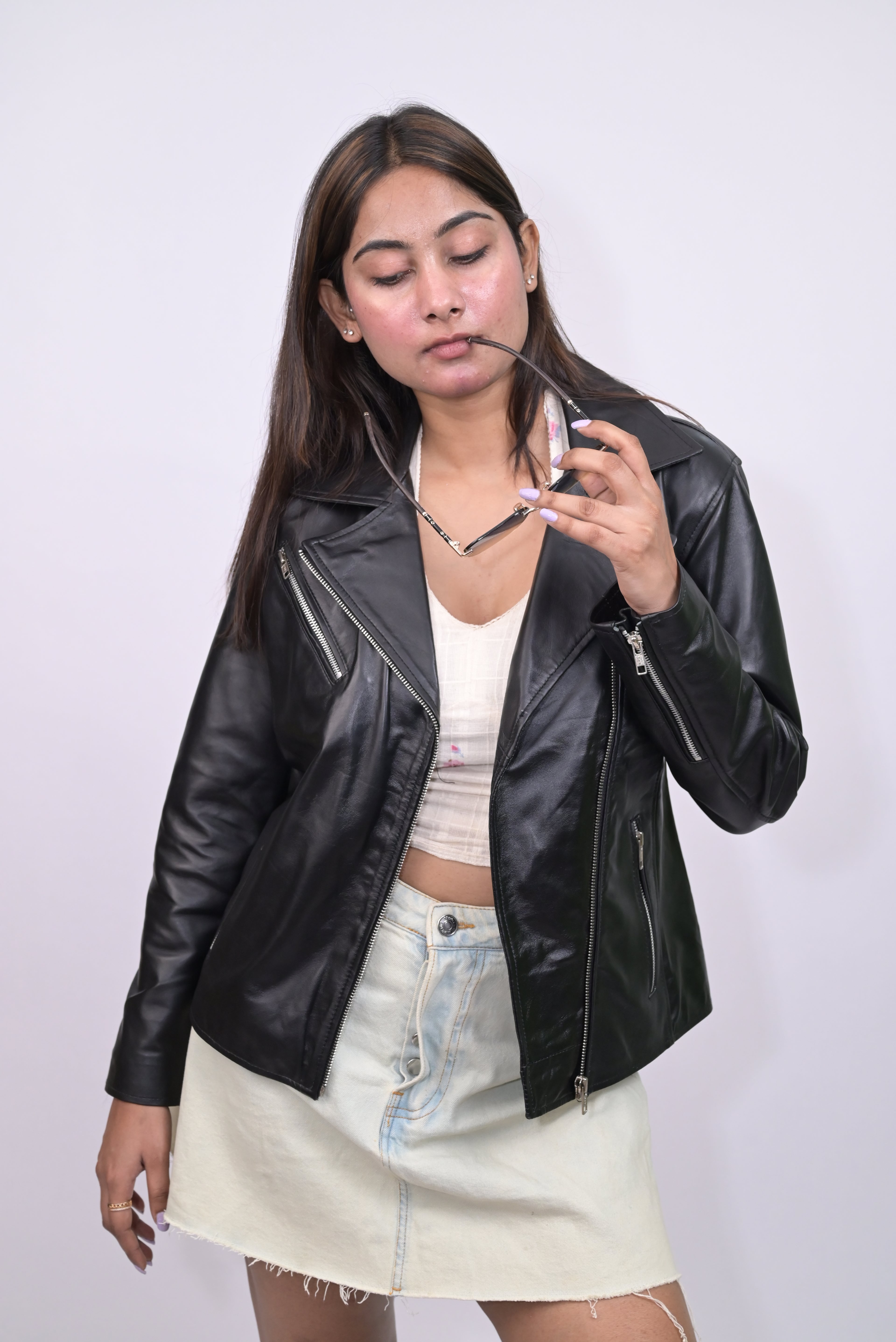 FINEHIDE ONYX AGED BLACK BIKER / RIDER GENUINE  LEATHER JACKETS FOR WOMEN
