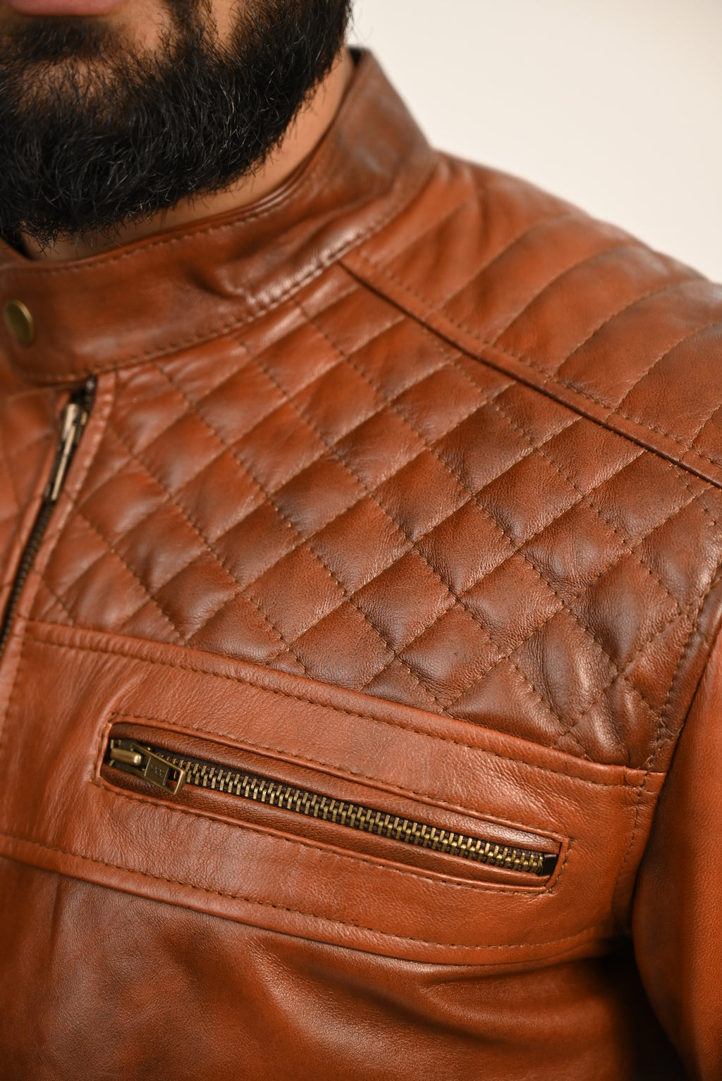 FINEHIDE QUILTED REGAL TANANTIQUE  GENUINE LEATHER JACKETS FOR MENS
