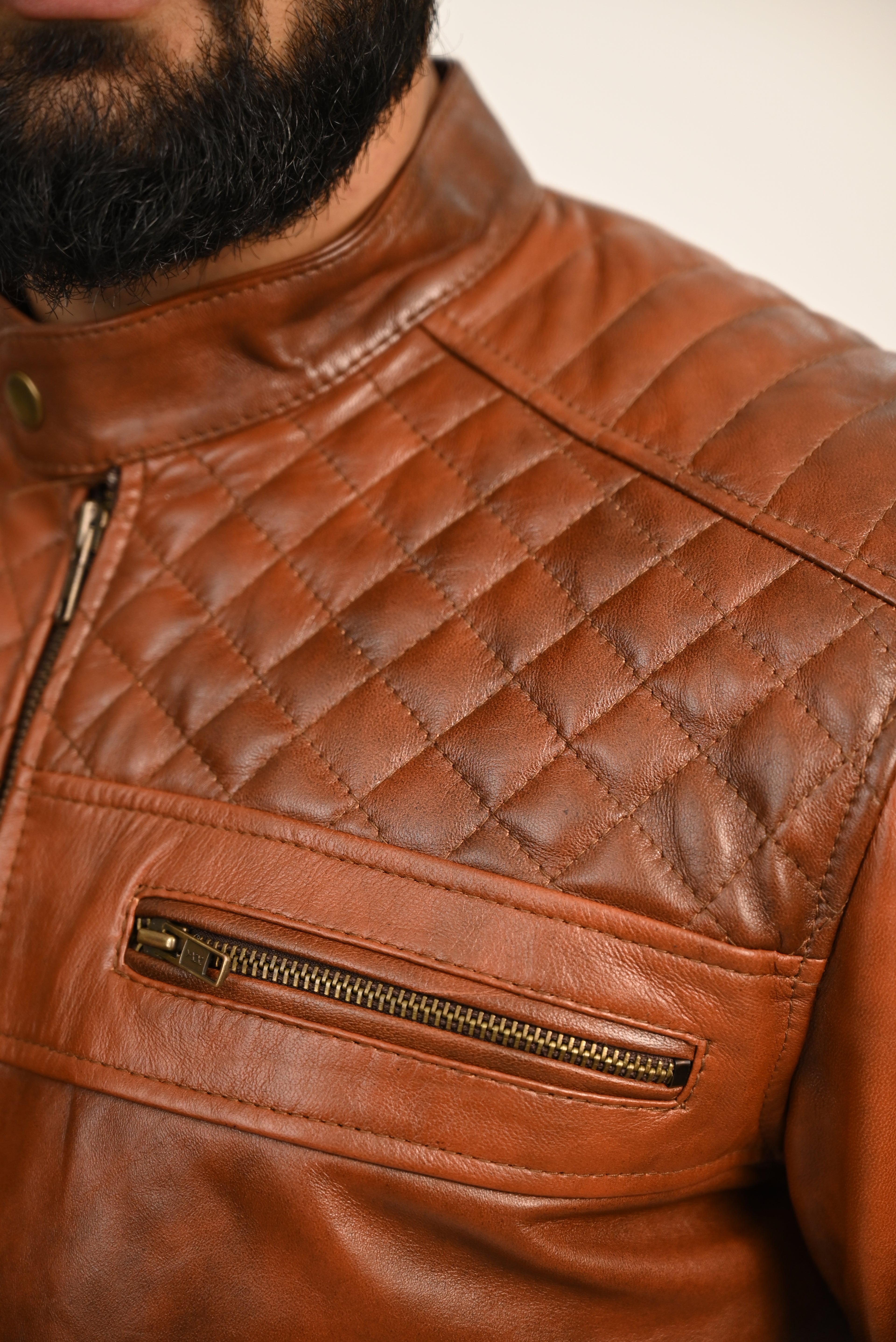 FINEHIDE QUILTED REGAL TANANTIQUE  GENUINE LEATHER JACKETS FOR MENS