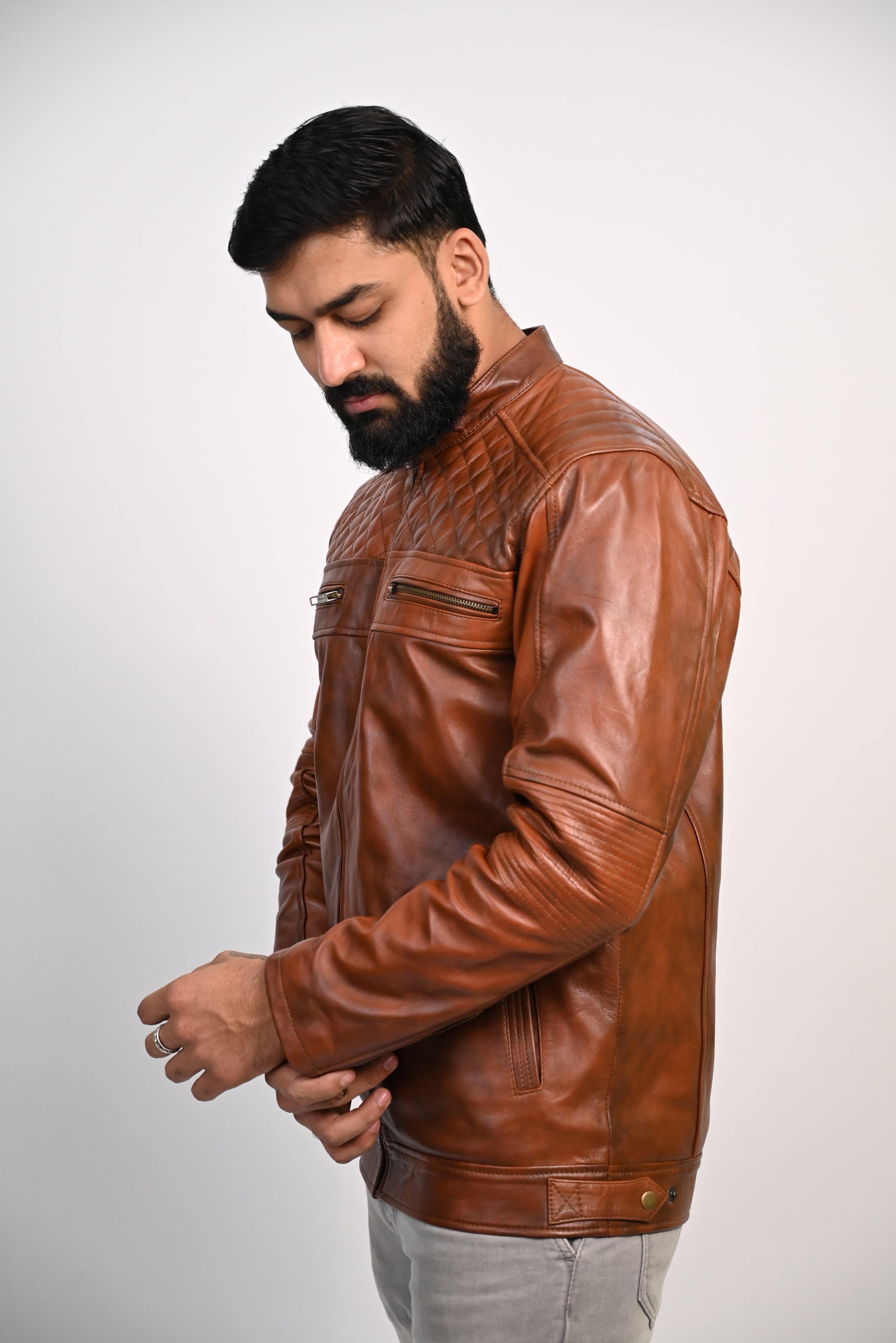 FINEHIDE QUILTED REGAL TANANTIQUE  GENUINE LEATHER JACKETS FOR MENS