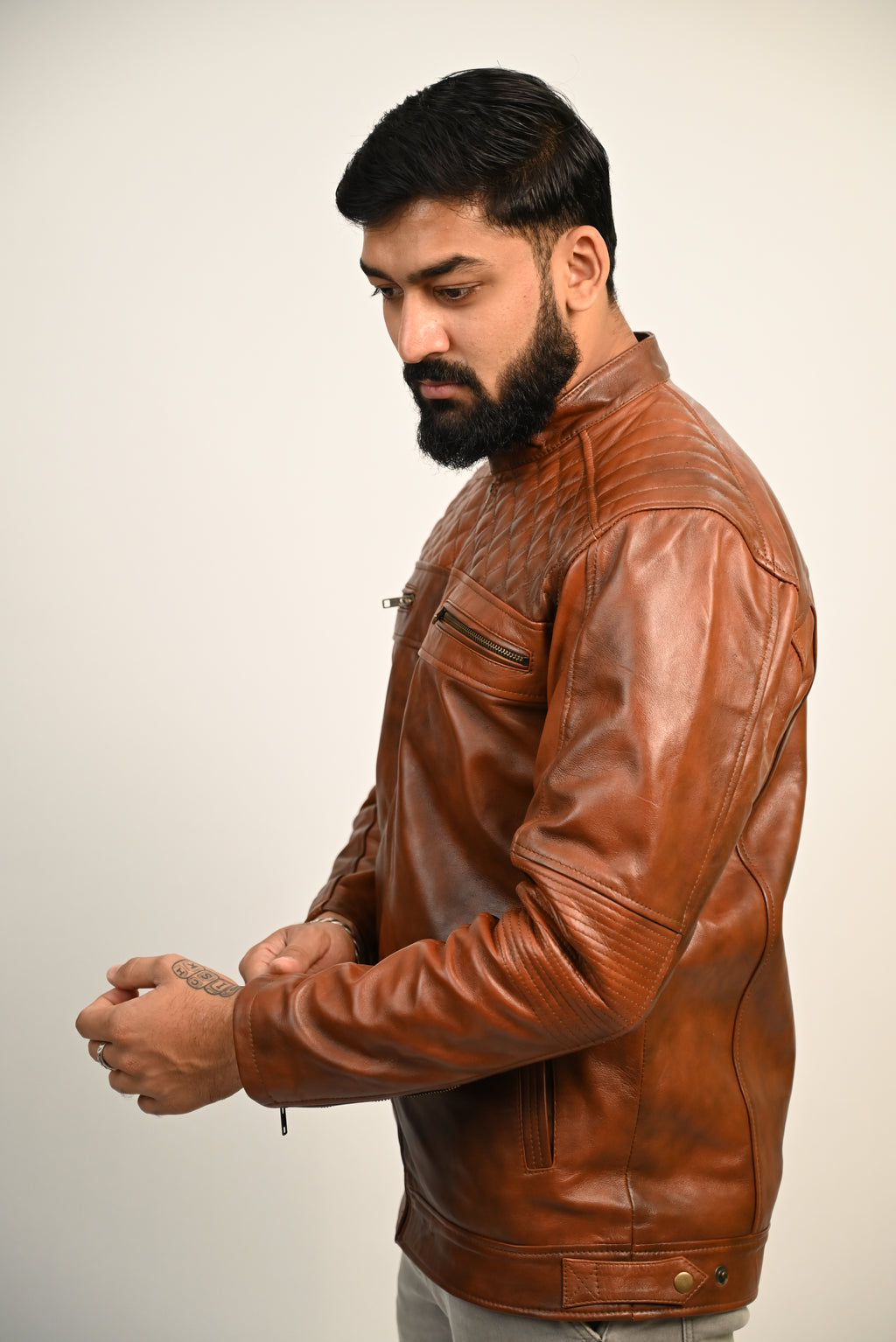 FINEHIDE QUILTED REGAL TANANTIQUE  GENUINE LEATHER JACKETS FOR MENS
