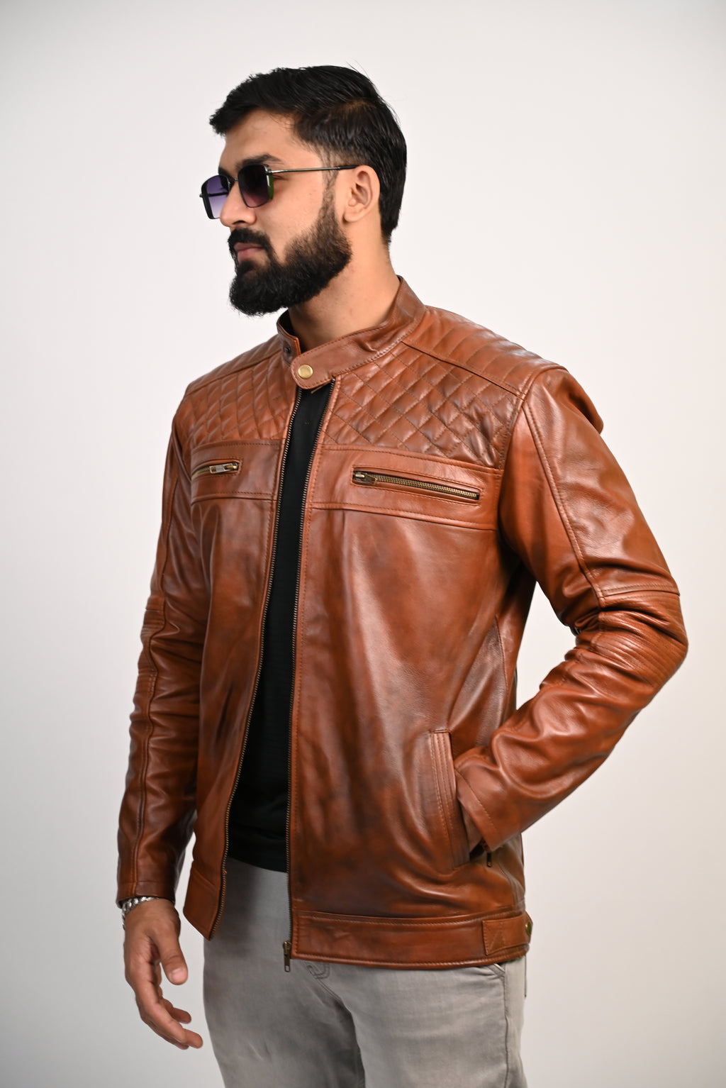 FINEHIDE QUILTED REGAL TANANTIQUE  GENUINE LEATHER JACKETS FOR MENS