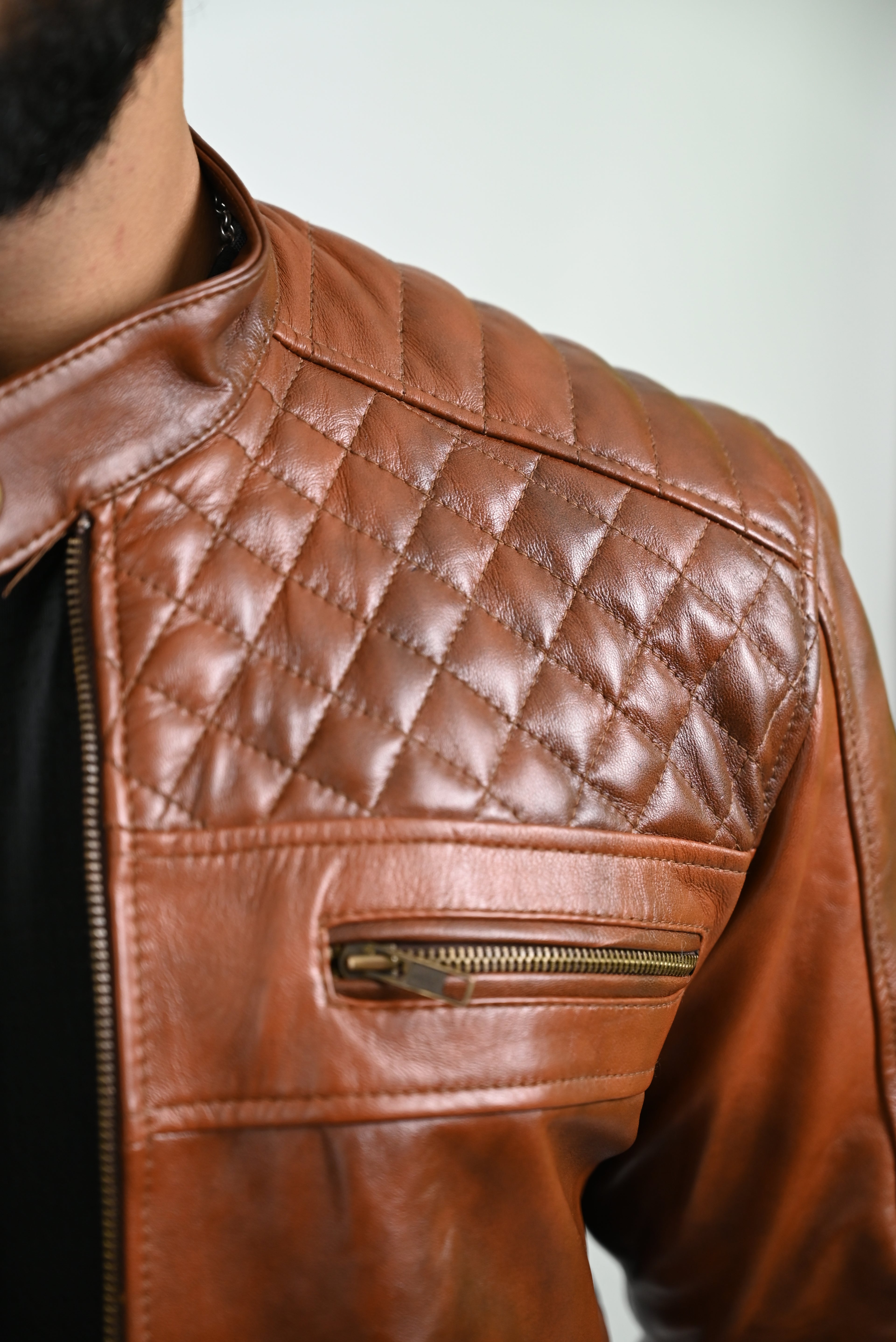 FINEHIDE QUILTED REGAL TANANTIQUE  GENUINE LEATHER JACKETS FOR MENS