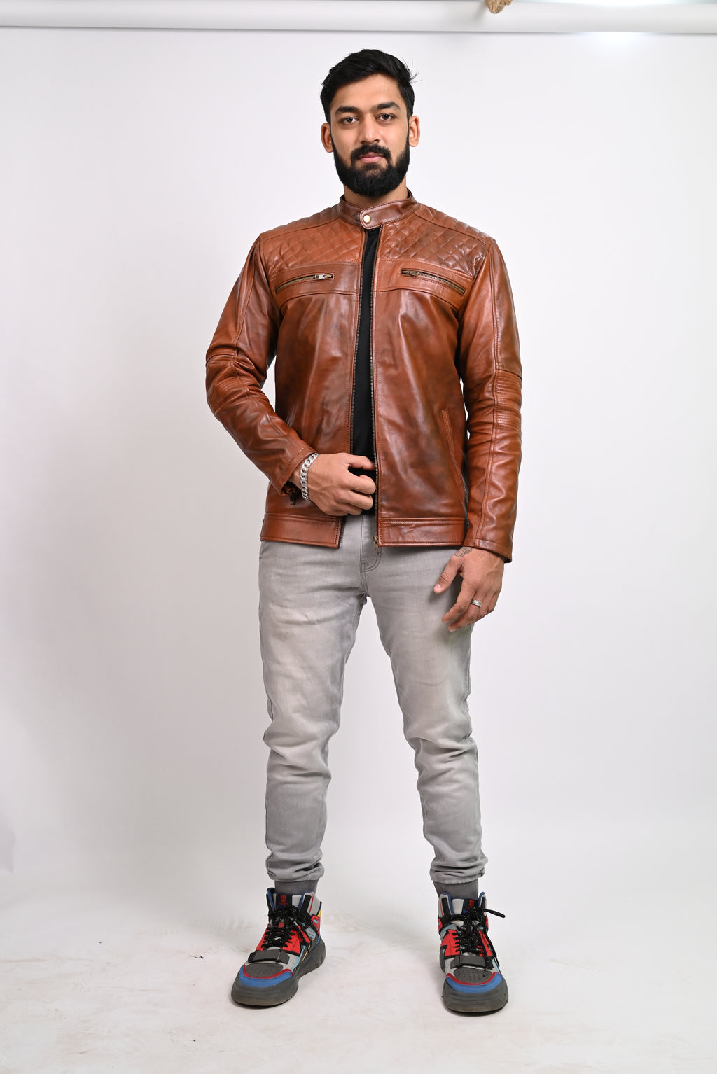 FINEHIDE QUILTED REGAL TANANTIQUE  GENUINE LEATHER JACKETS FOR MENS