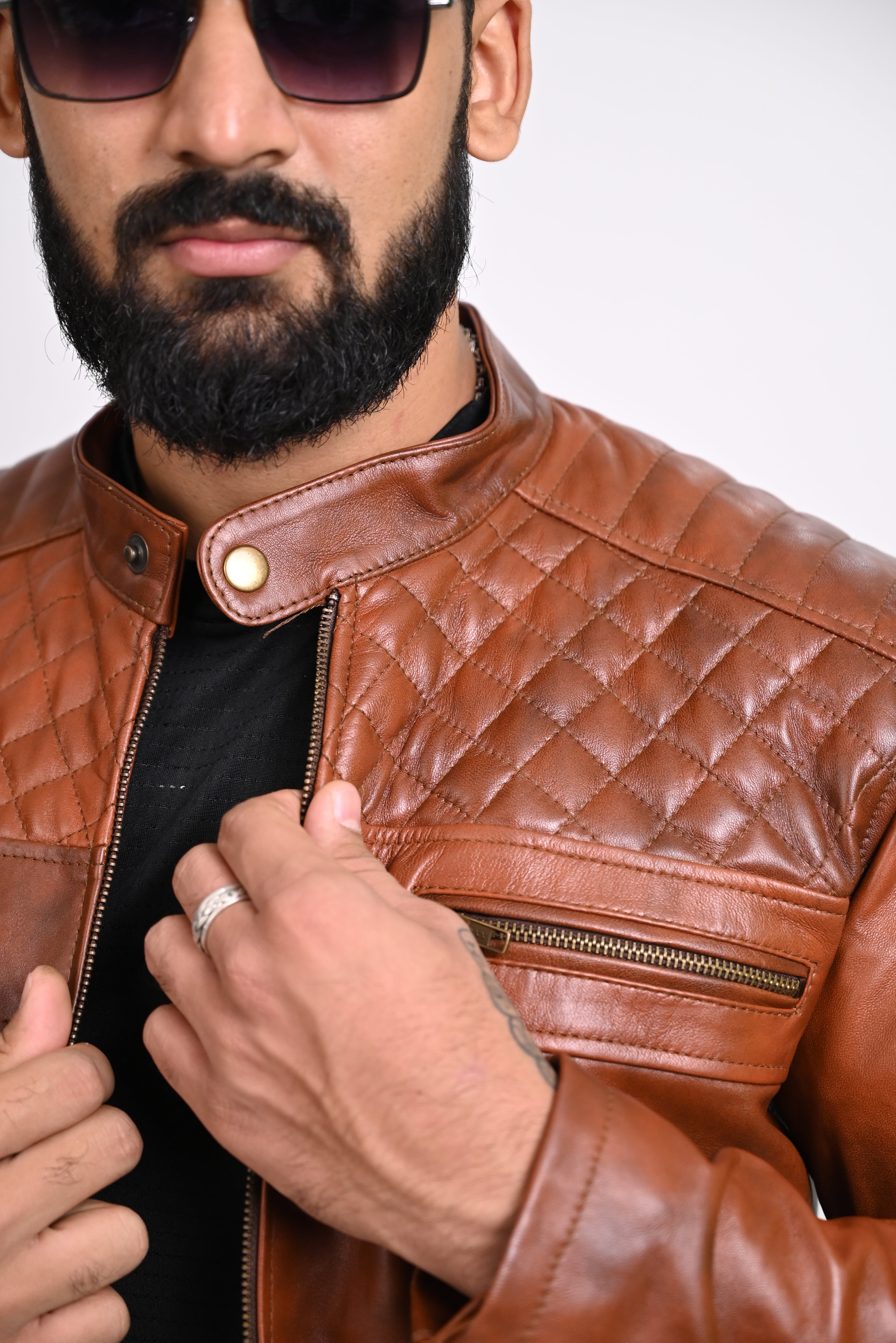 FINEHIDE QUILTED REGAL TANANTIQUE  GENUINE LEATHER JACKETS FOR MENS
