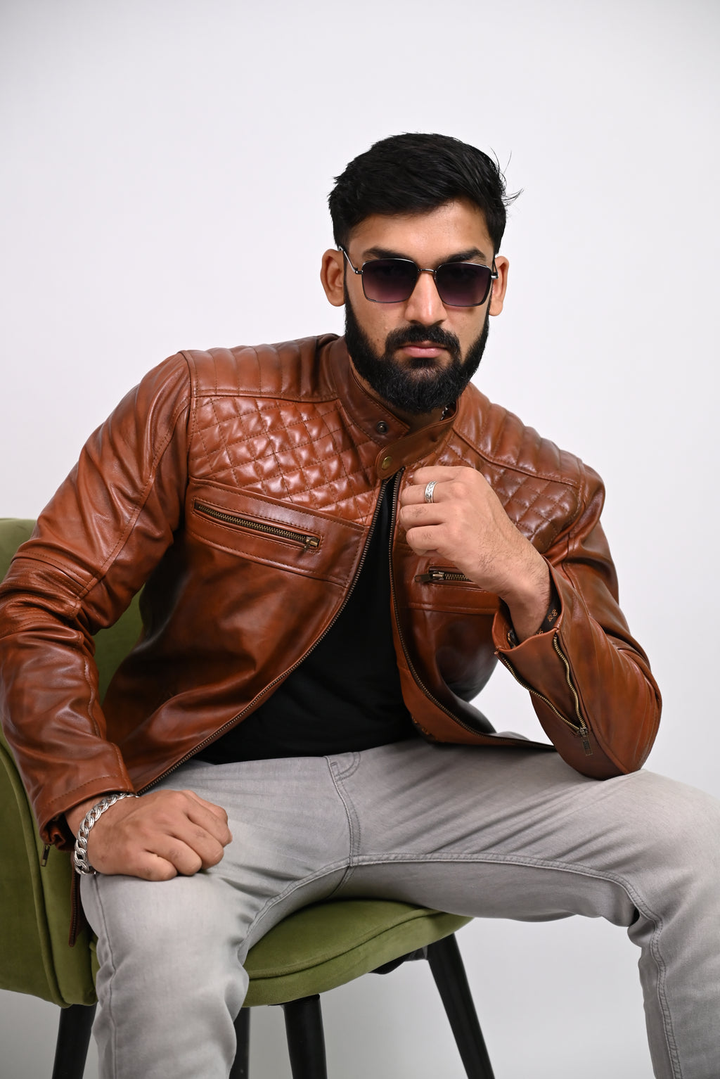 FINEHIDE QUILTED REGAL TANANTIQUE  GENUINE LEATHER JACKETS FOR MENS
