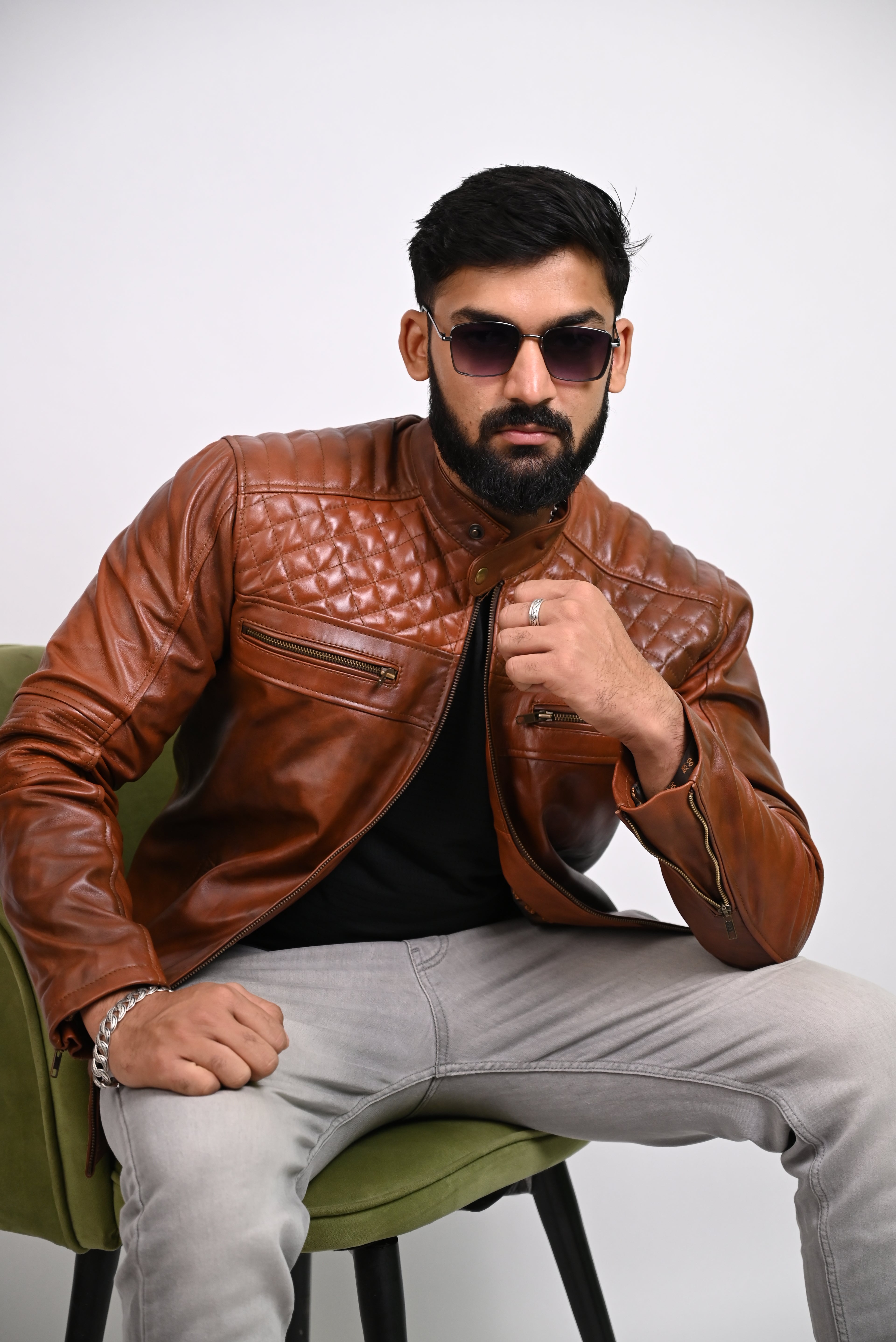 FINEHIDE QUILTED REGAL TANANTIQUE  GENUINE LEATHER JACKETS FOR MENS