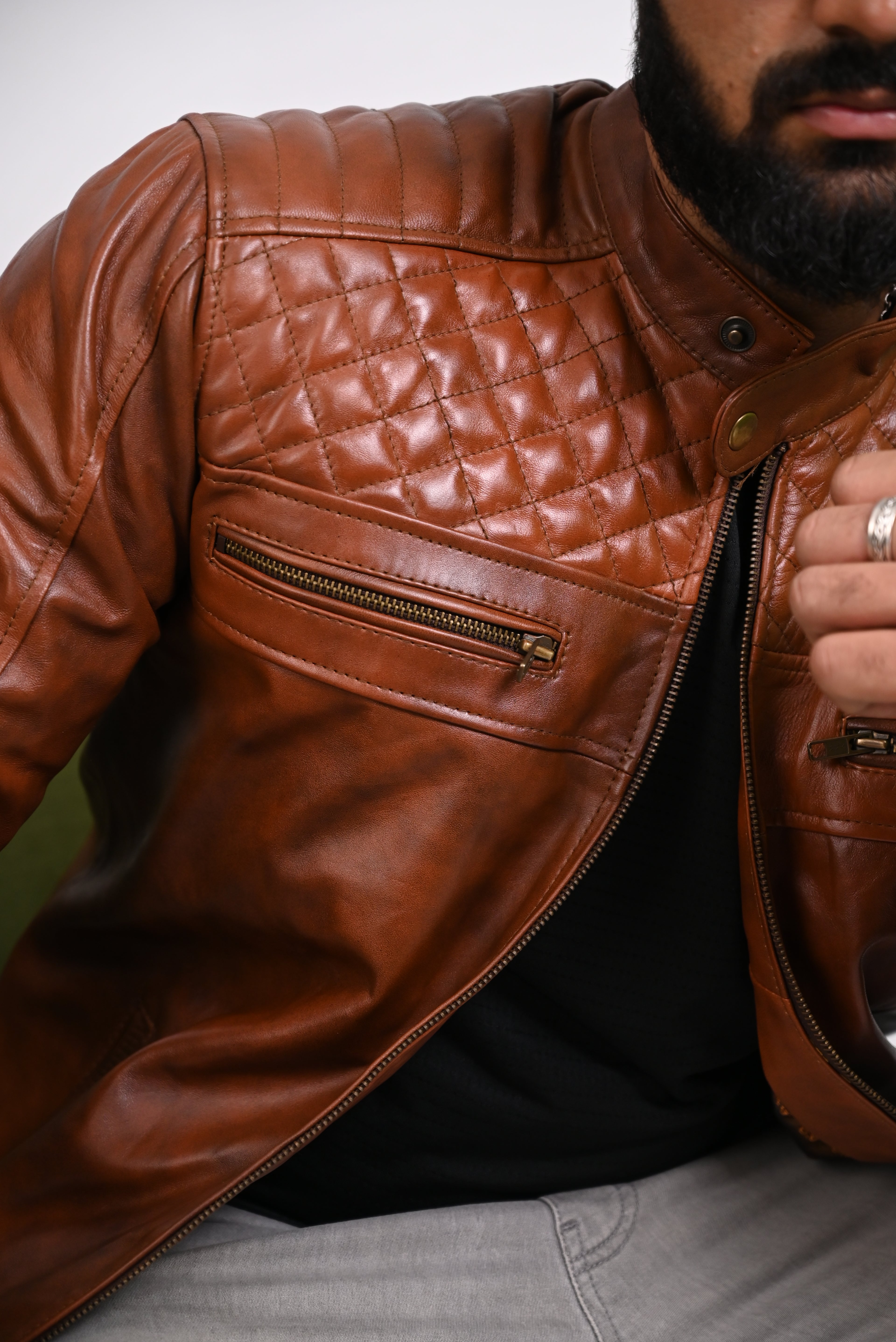 FINEHIDE QUILTED REGAL TANANTIQUE  GENUINE LEATHER JACKETS FOR MENS