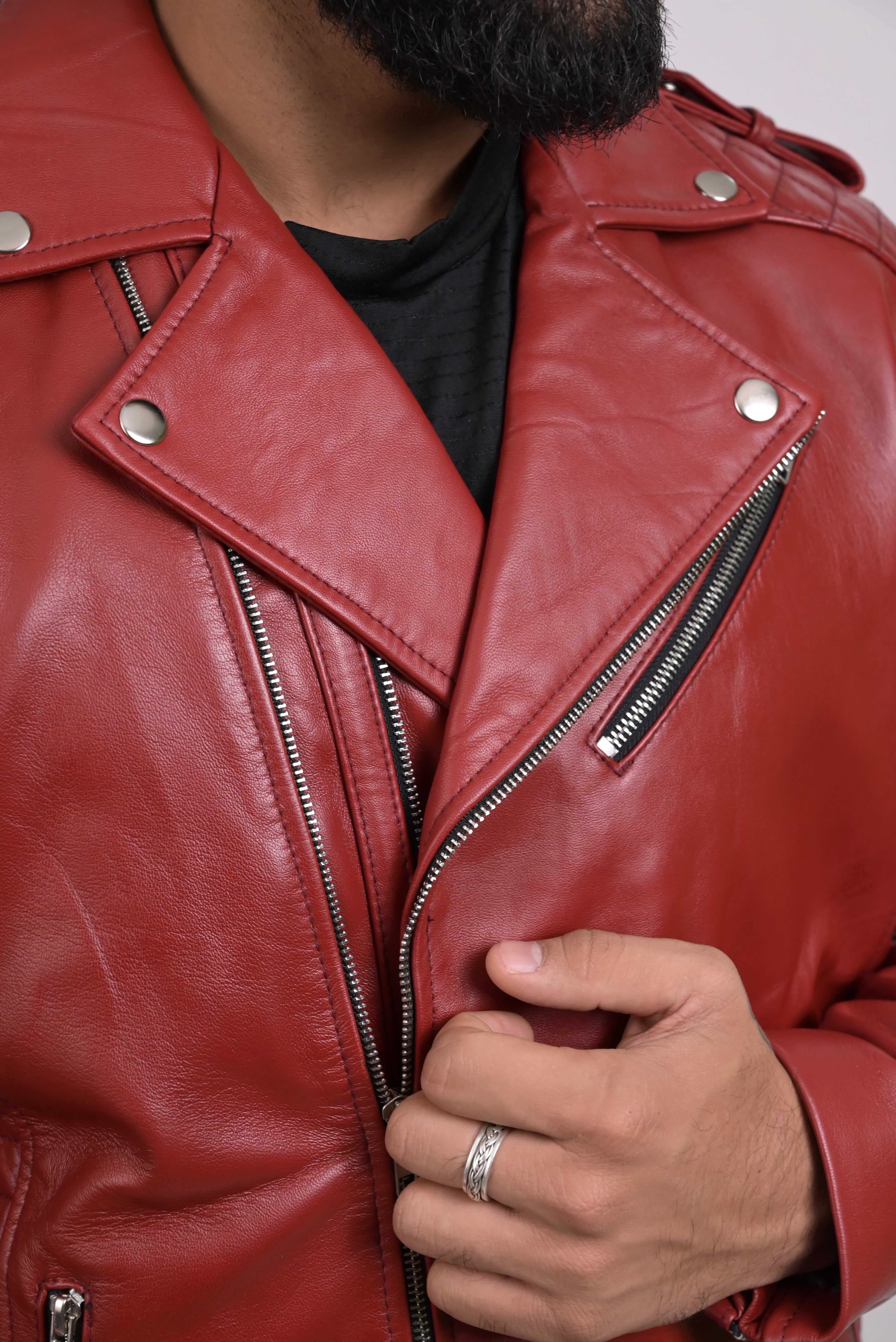FINEHIDE  BOLD RED BIKER / RIDER GENUINE LEATHER JACKETS FOR MENS