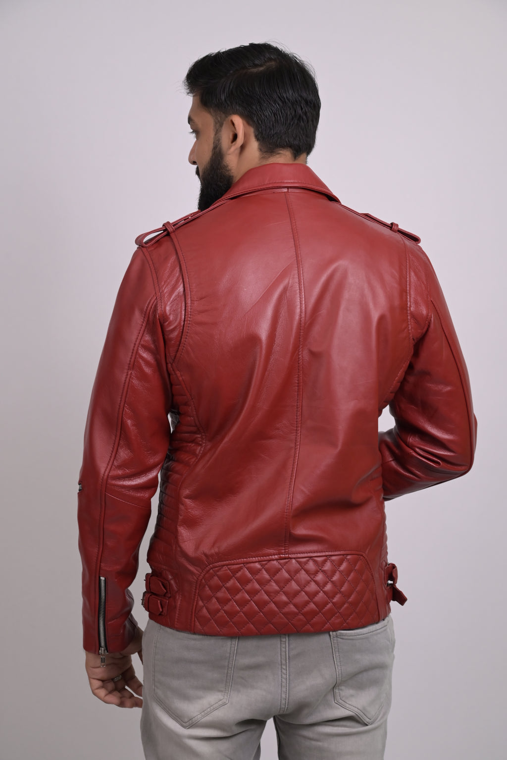 FINEHIDE  BOLD RED BIKER / RIDER GENUINE LEATHER JACKETS FOR MENS
