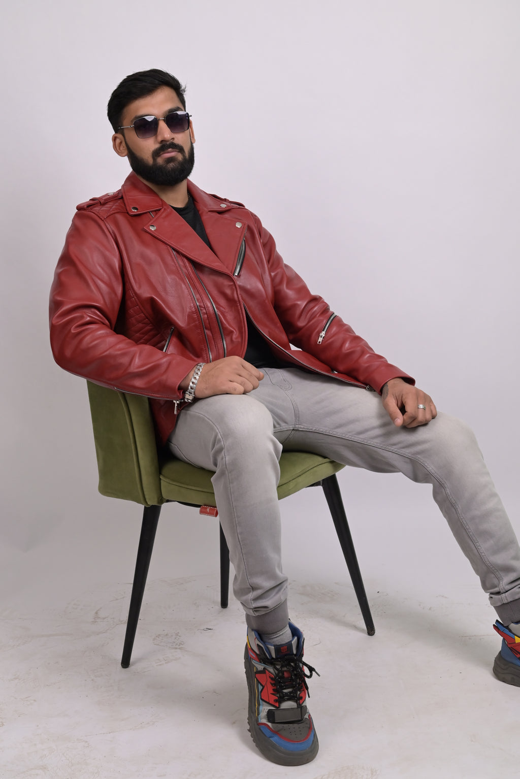 FINEHIDE  BOLD RED BIKER / RIDER GENUINE LEATHER JACKETS FOR MENS