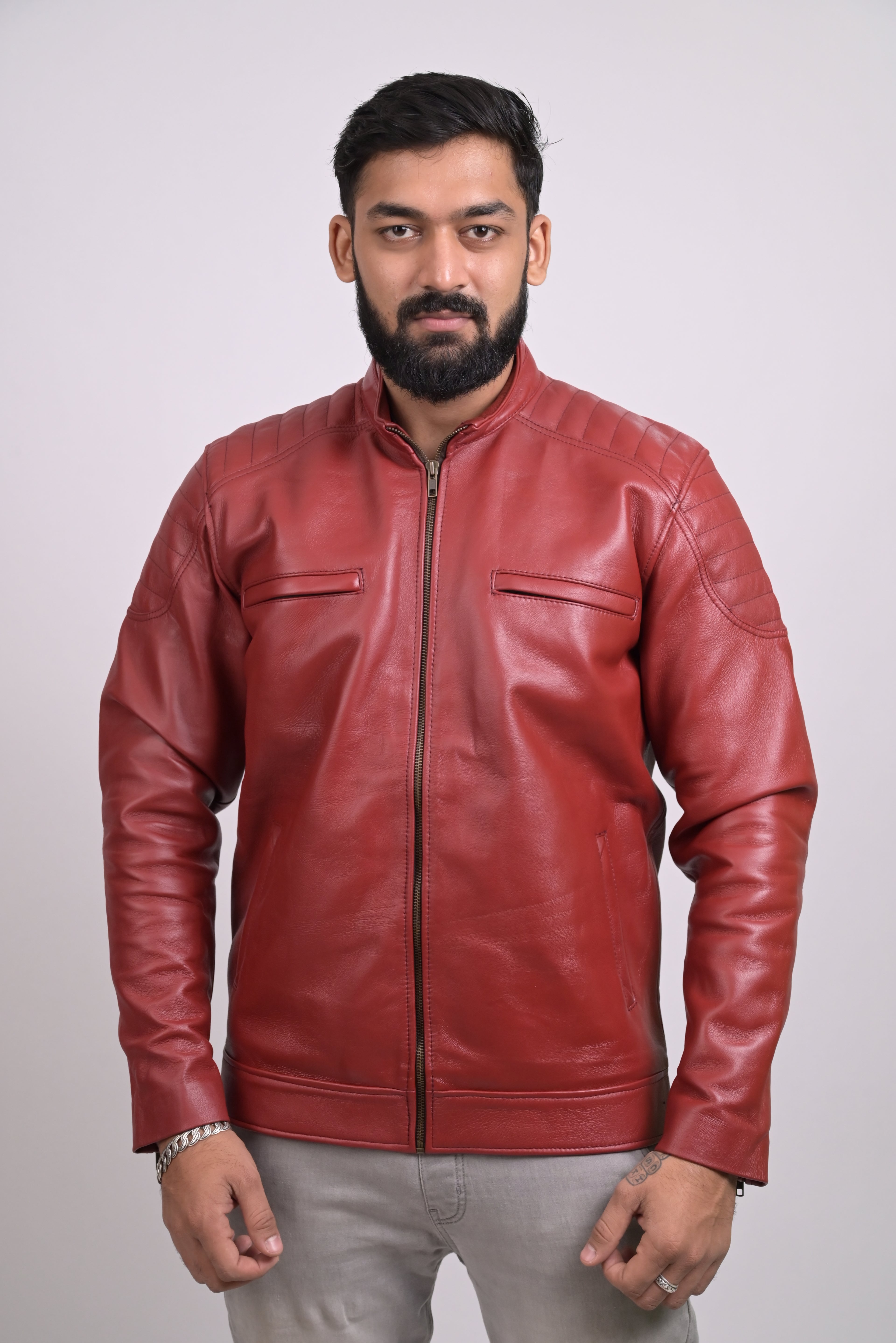 FINEHIDE BOLD RED GENUINE  LEATHER JACKETS FOR MENS