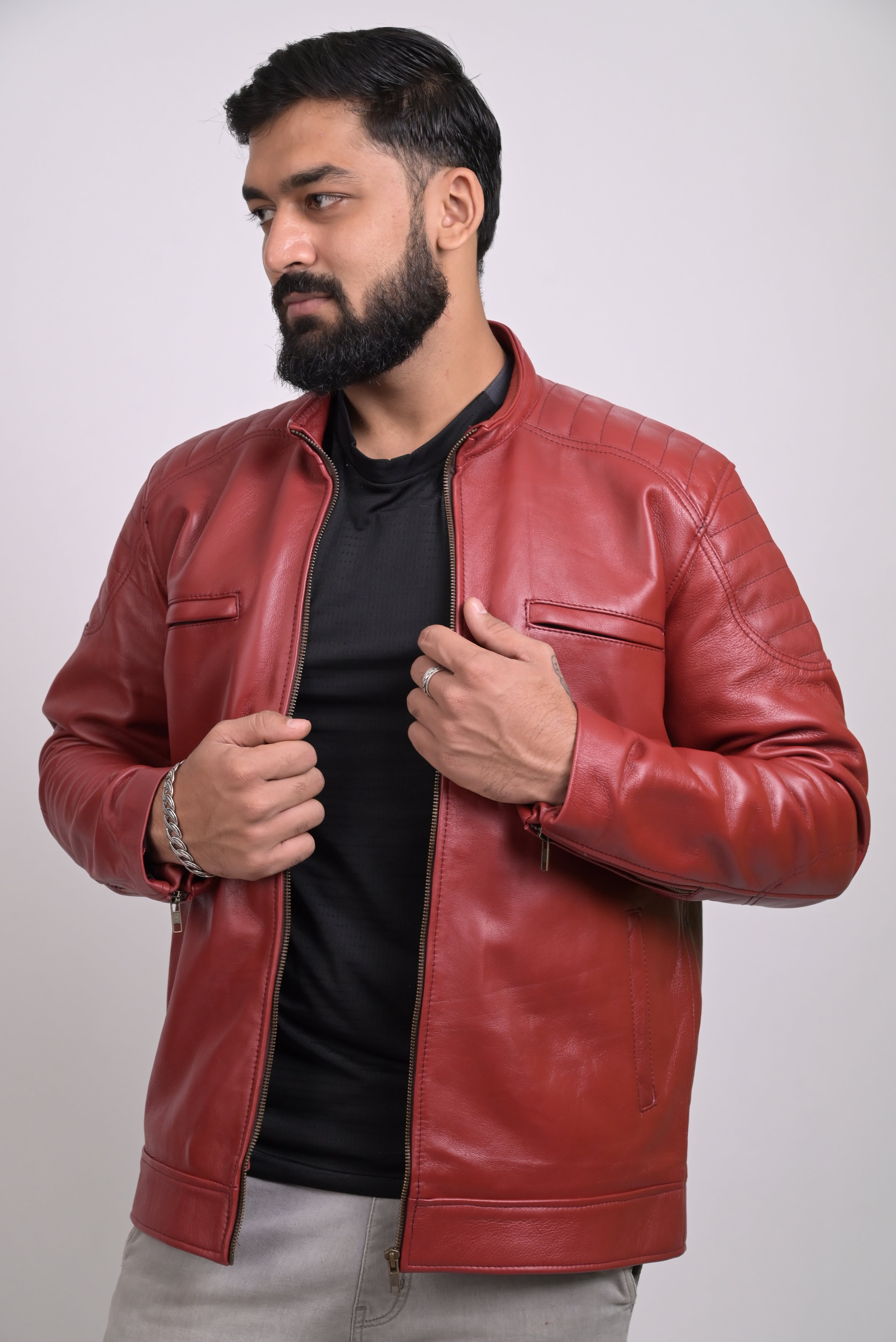 FINEHIDE BOLD RED GENUINE  LEATHER JACKETS FOR MENS