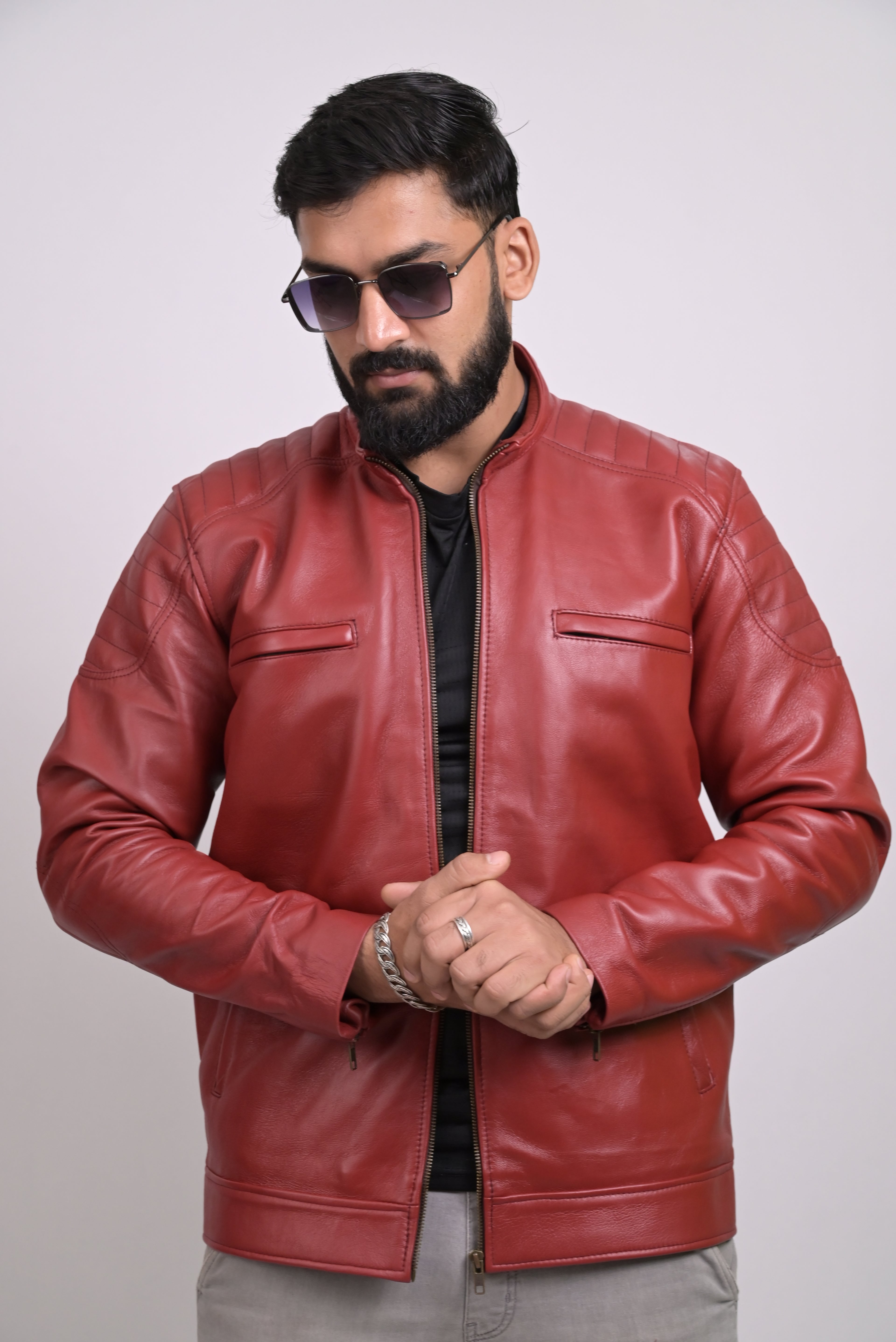 FINEHIDE BOLD RED GENUINE  LEATHER JACKETS FOR MENS