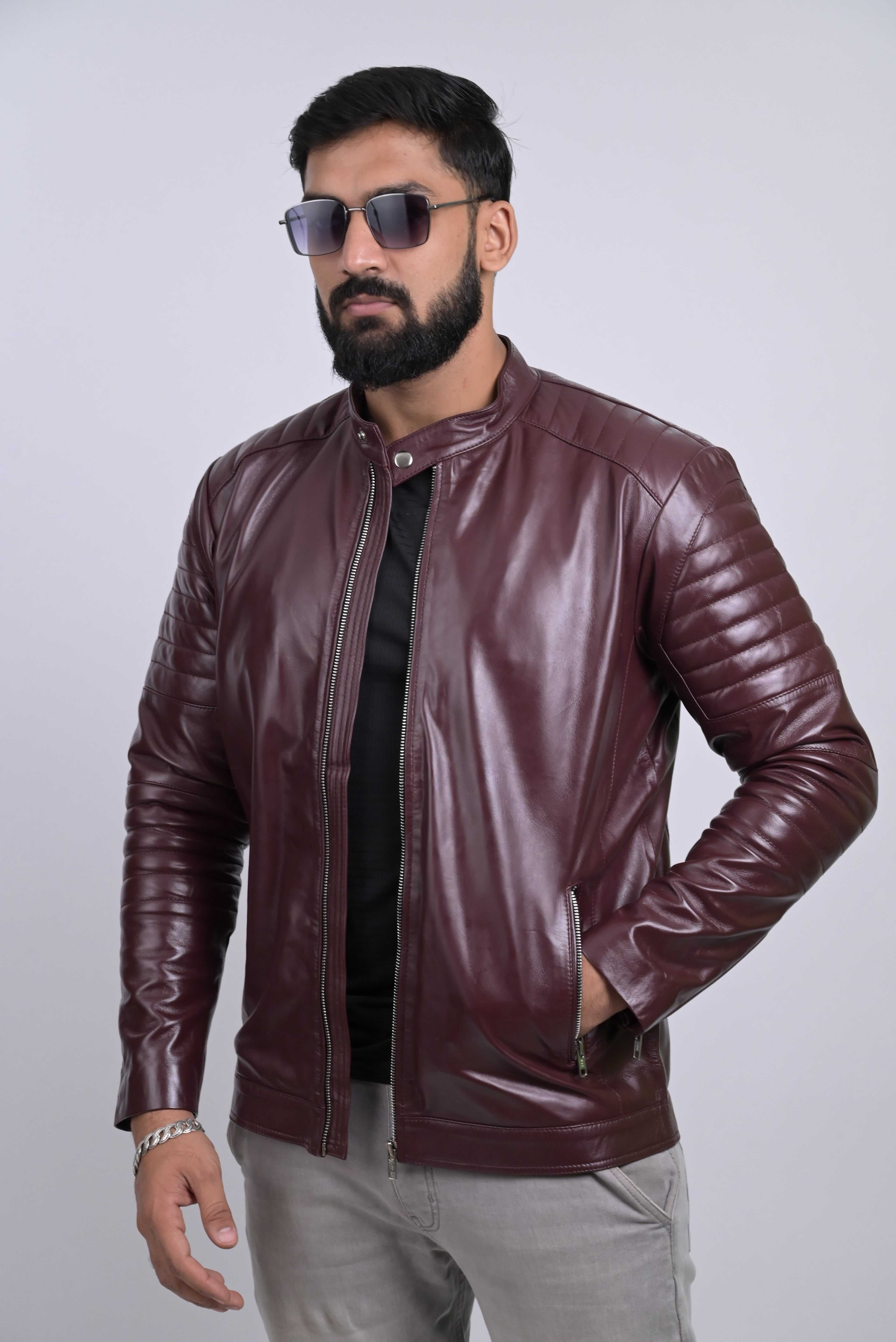 FINEHIDE MEHROON MAVRICK  GENUINE LEATHER JACKETS FOR MENS
