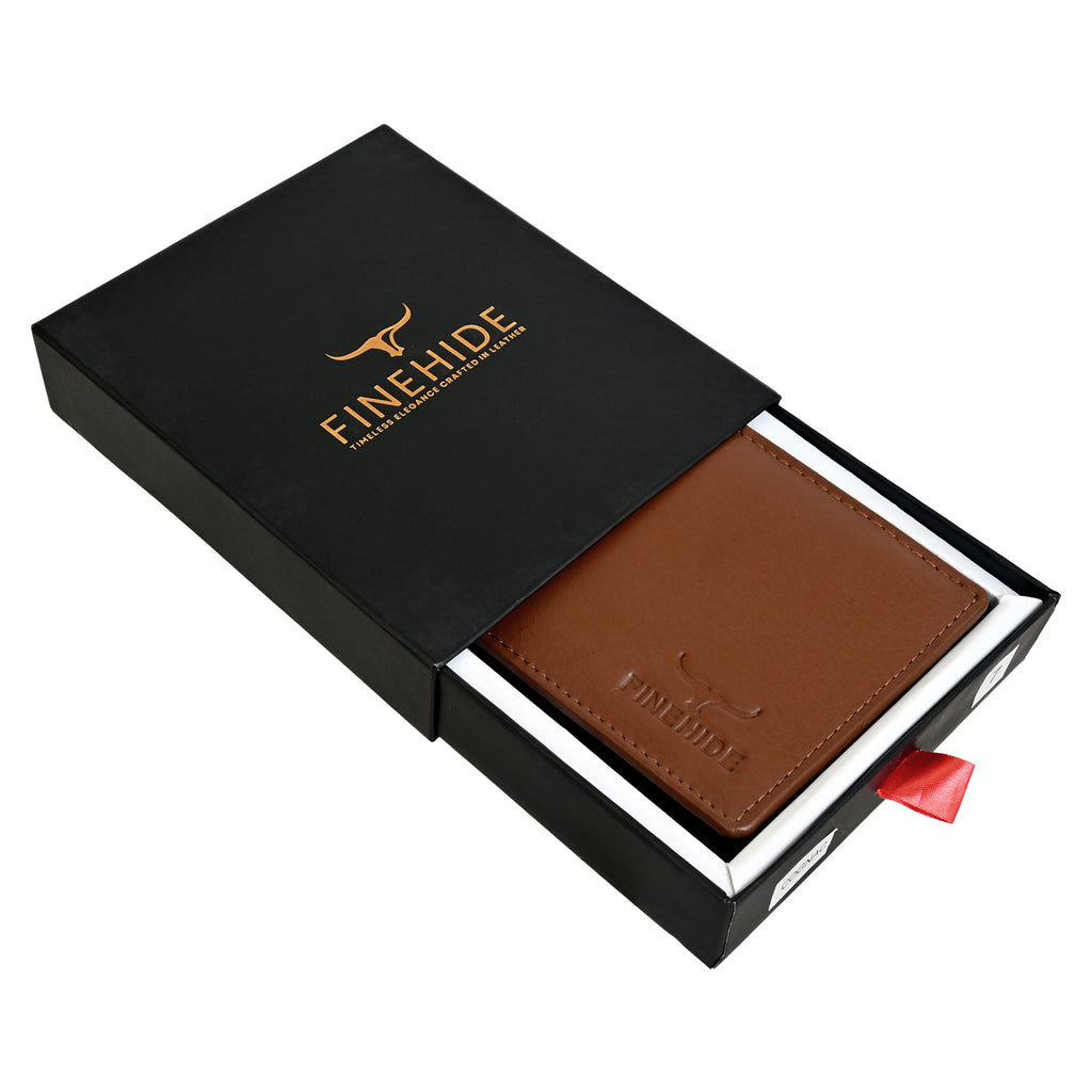 Finehide Classic Bifold Wallet for Men's Tan Genuine Leather, Premium Gift Box