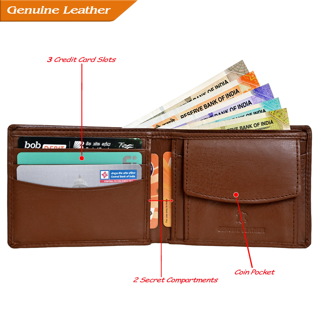 Finehide Classic Bifold Wallet for Men's Tan Genuine Leather, Premium Gift Box
