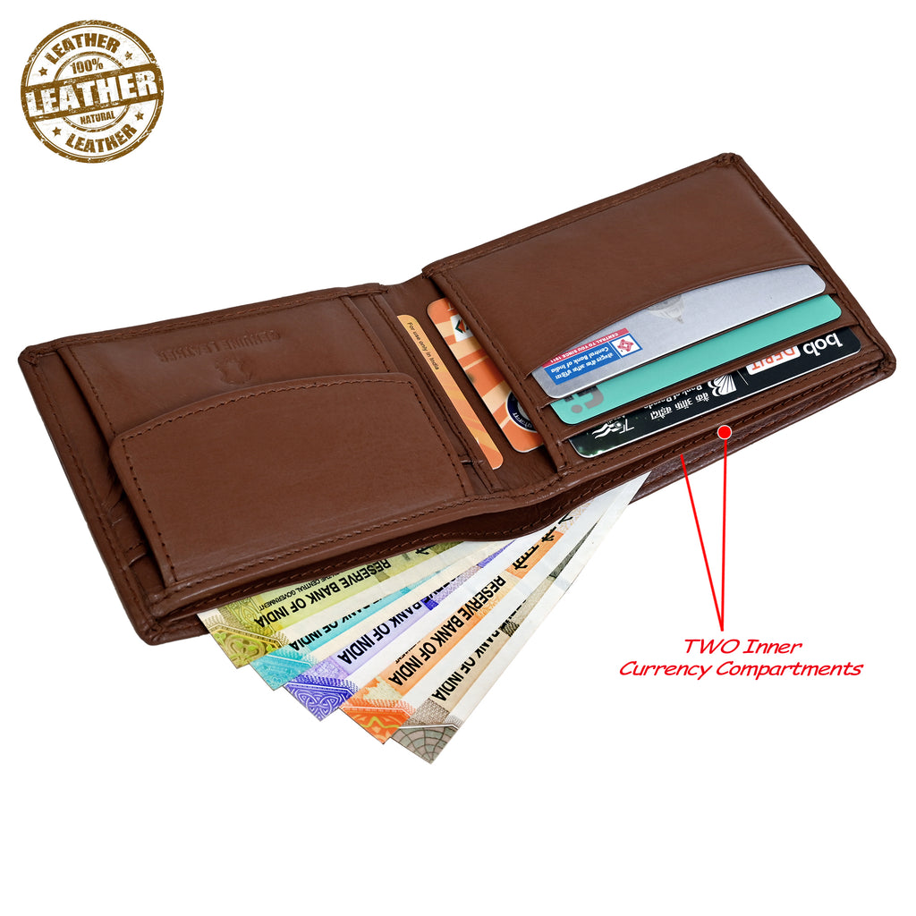 Finehide Classic Bifold Wallet for Men's Tan Genuine Leather, Premium Gift Box