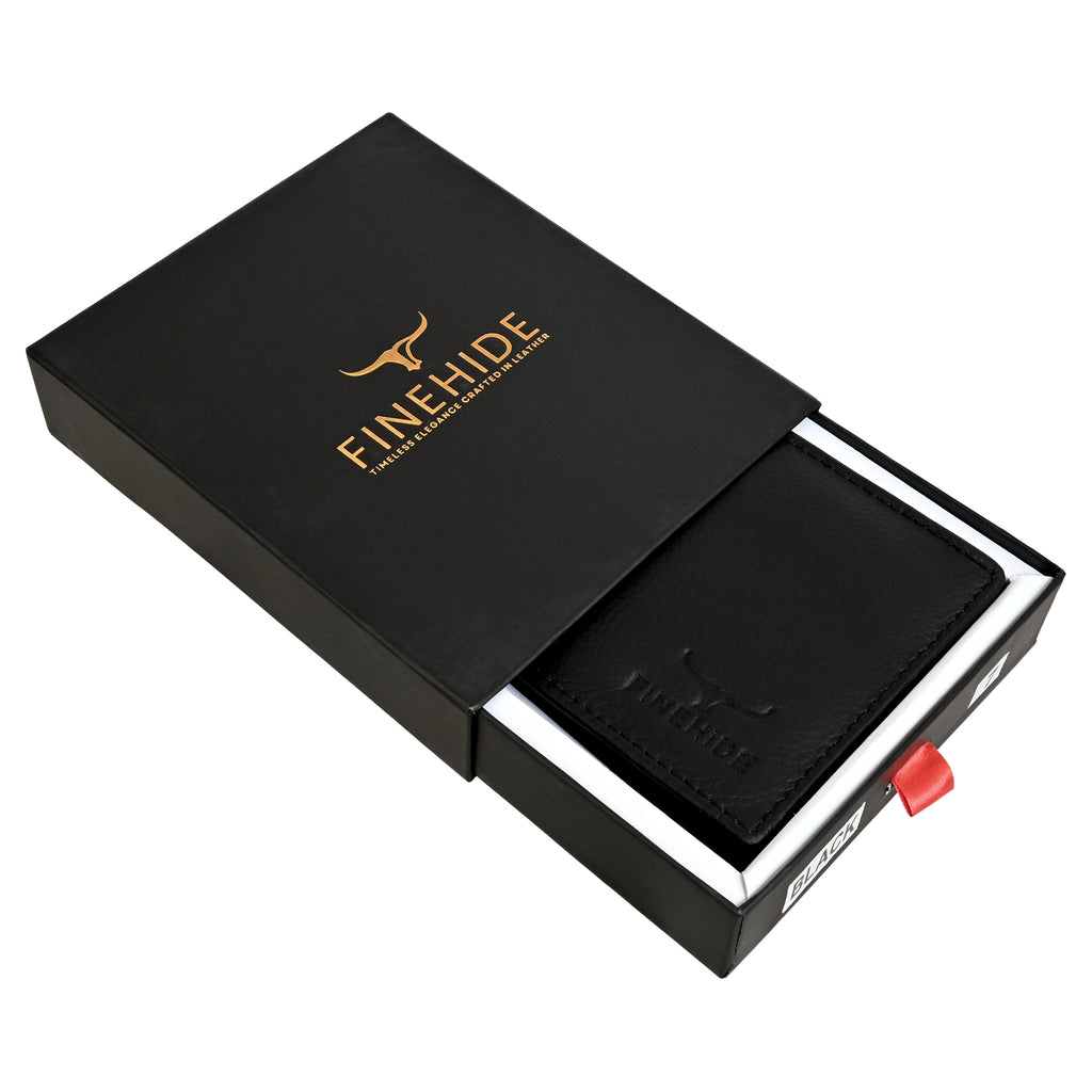Finehide Classic Bifold Wallet for Men's Black Genuine Leather,  Premium Gift Box