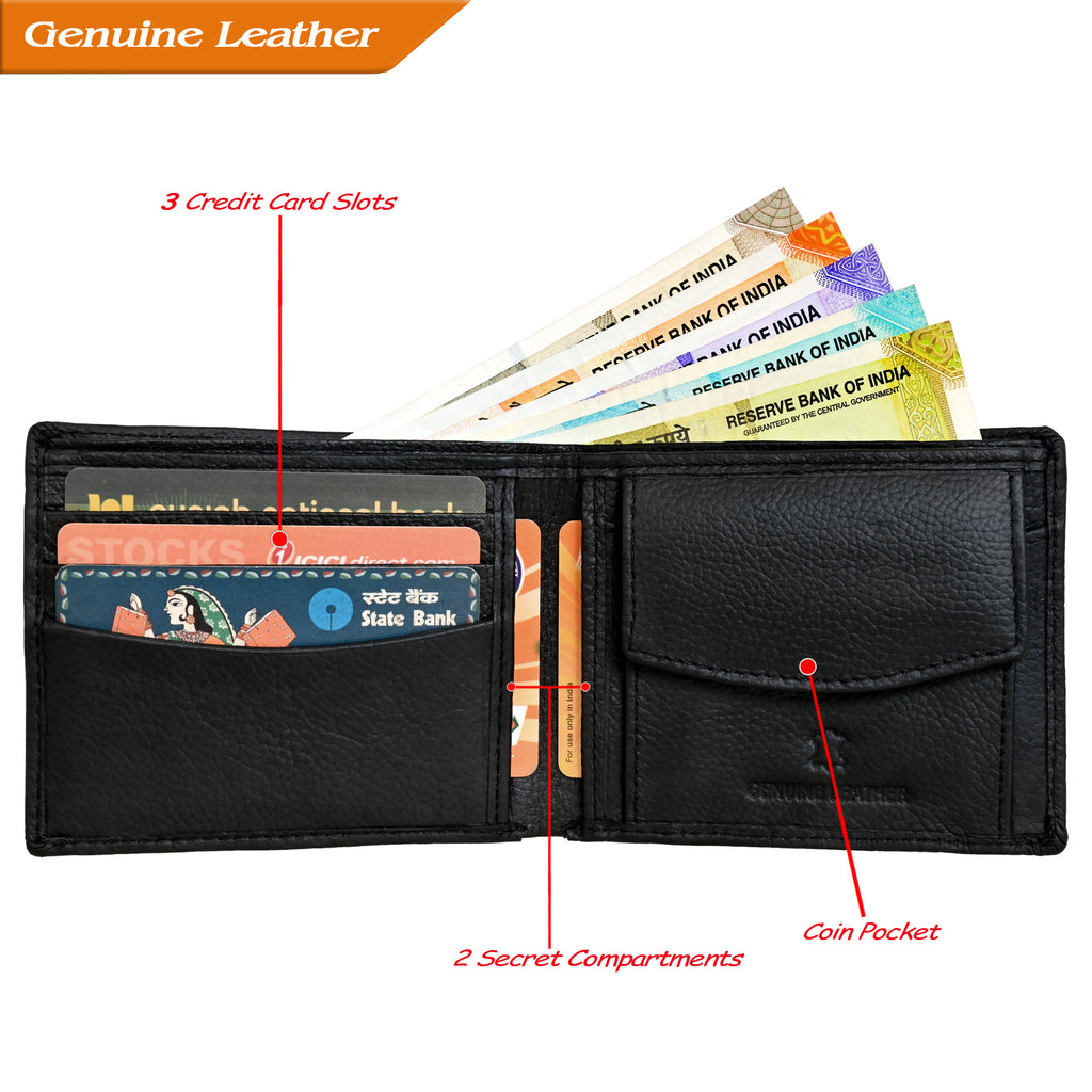 Finehide Classic Bifold Wallet for Men's Black Genuine Leather,  Premium Gift Box