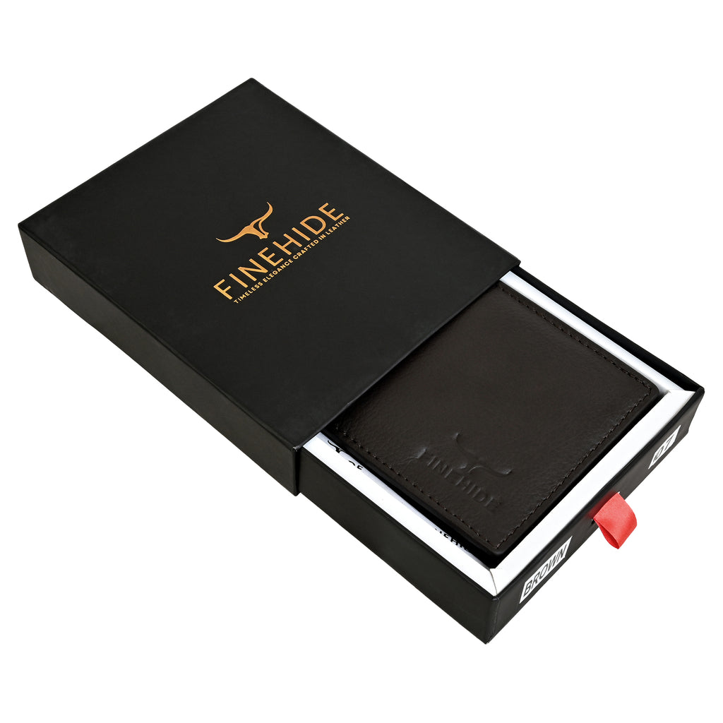 Finehide Executive Bifold Wallet for Men's Grey Premium Leather,  Luxury Gift Box