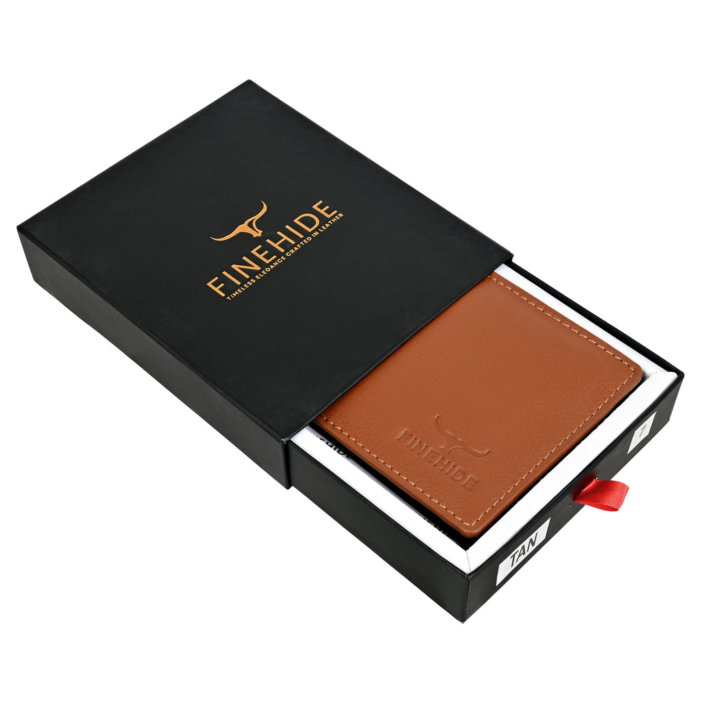 Finehide Slim Bifold Wallet for Men's Cognac Leather,  Gift Box