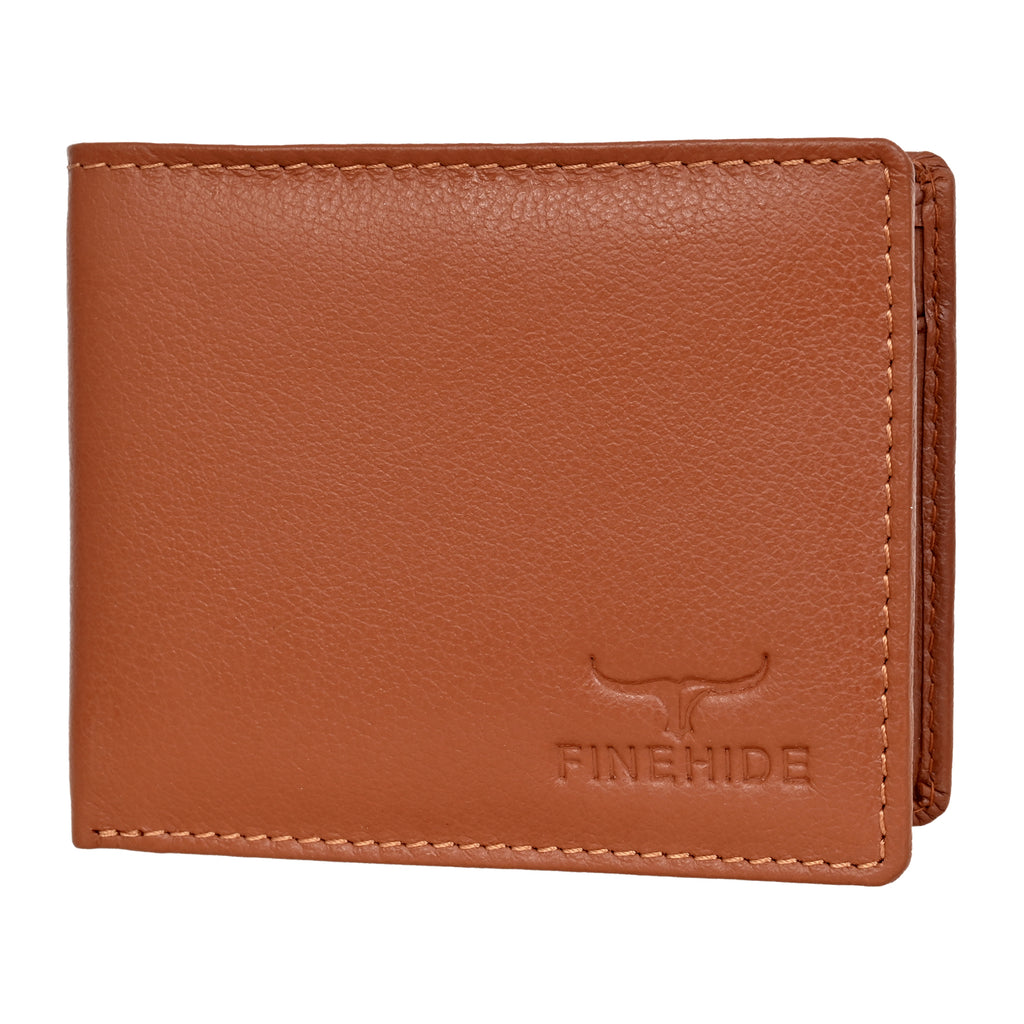 Finehide Slim Bifold Wallet for Men's Cognac Leather,  Gift Box