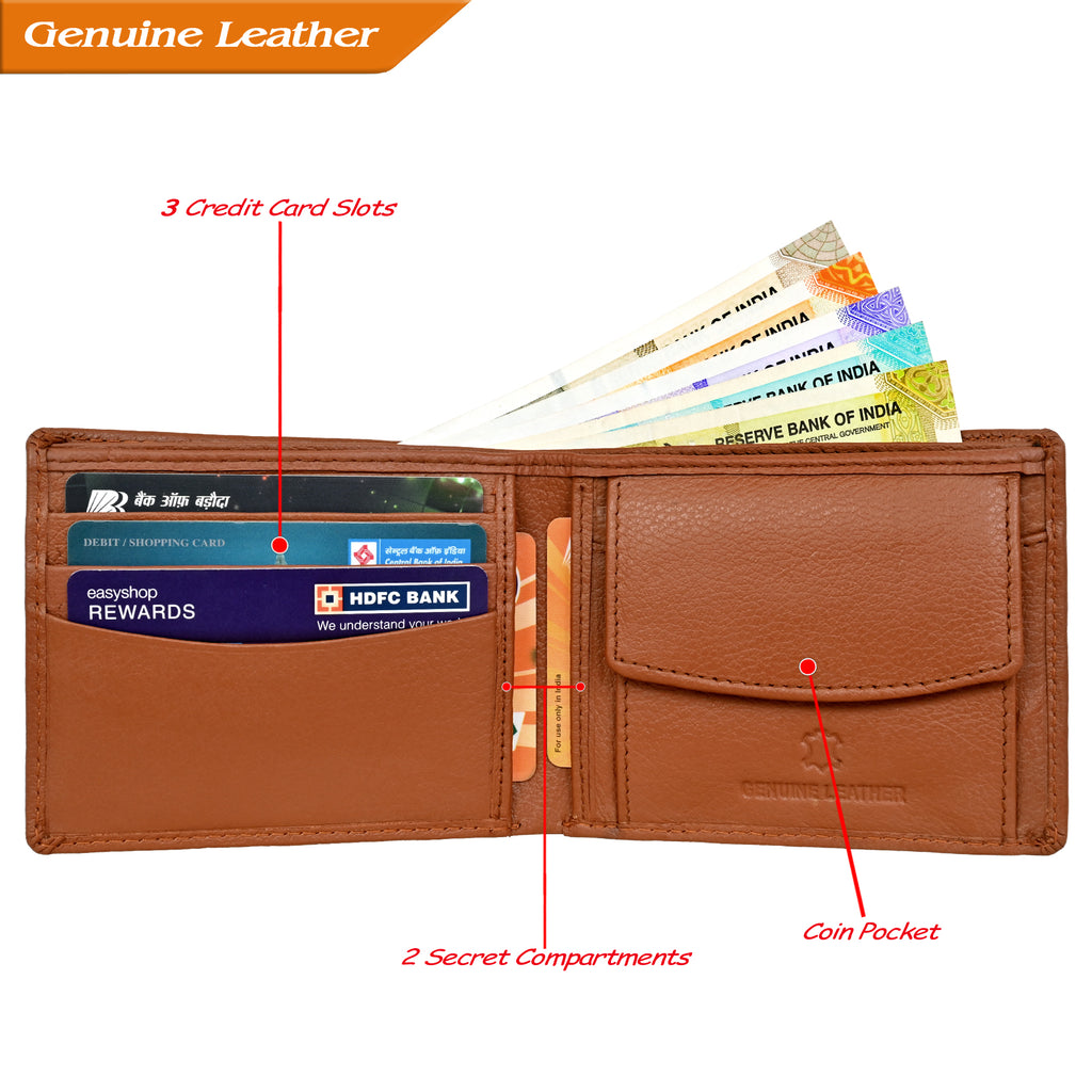 Finehide Slim Bifold Wallet for Men's Cognac Leather,  Gift Box