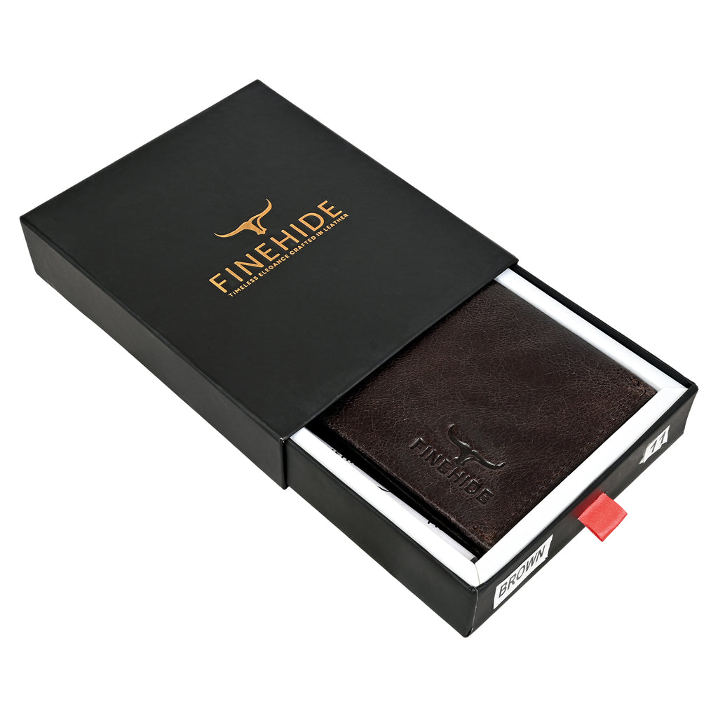 Finehide Premium Leather  Wallet for Men's Dark Brown Antique Leather,  Luxury Gift Box