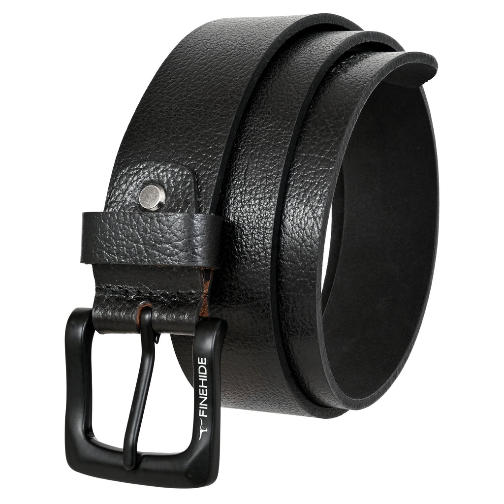 FINEHIDE Genuine Leather Belt for Men Premium Black Leather Casual & Formal Belt with Matte Metal Buckle