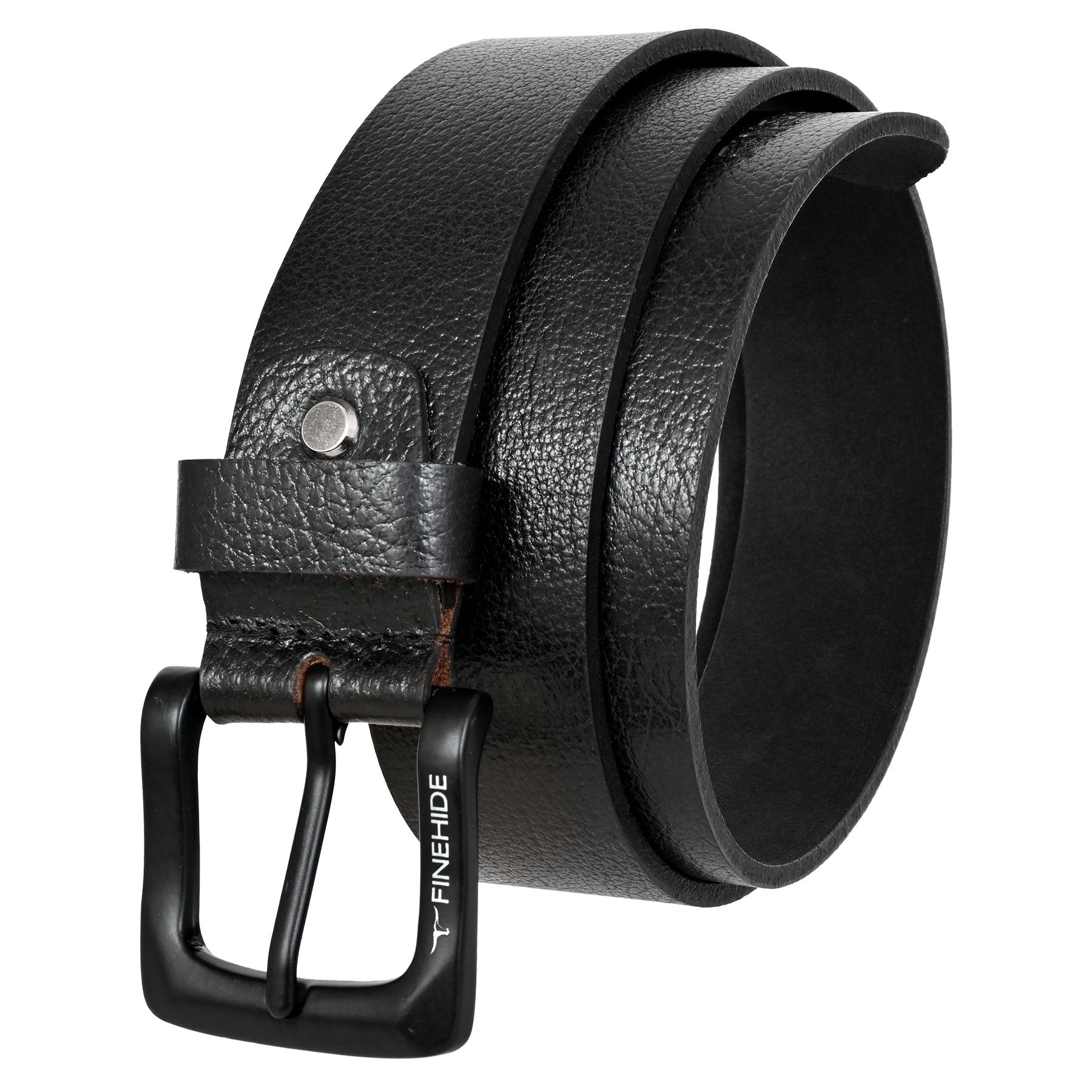 FINEHIDE Genuine Leather Belt for Men Premium Black Leather Casual & Formal Belt with Matte Metal Buckle