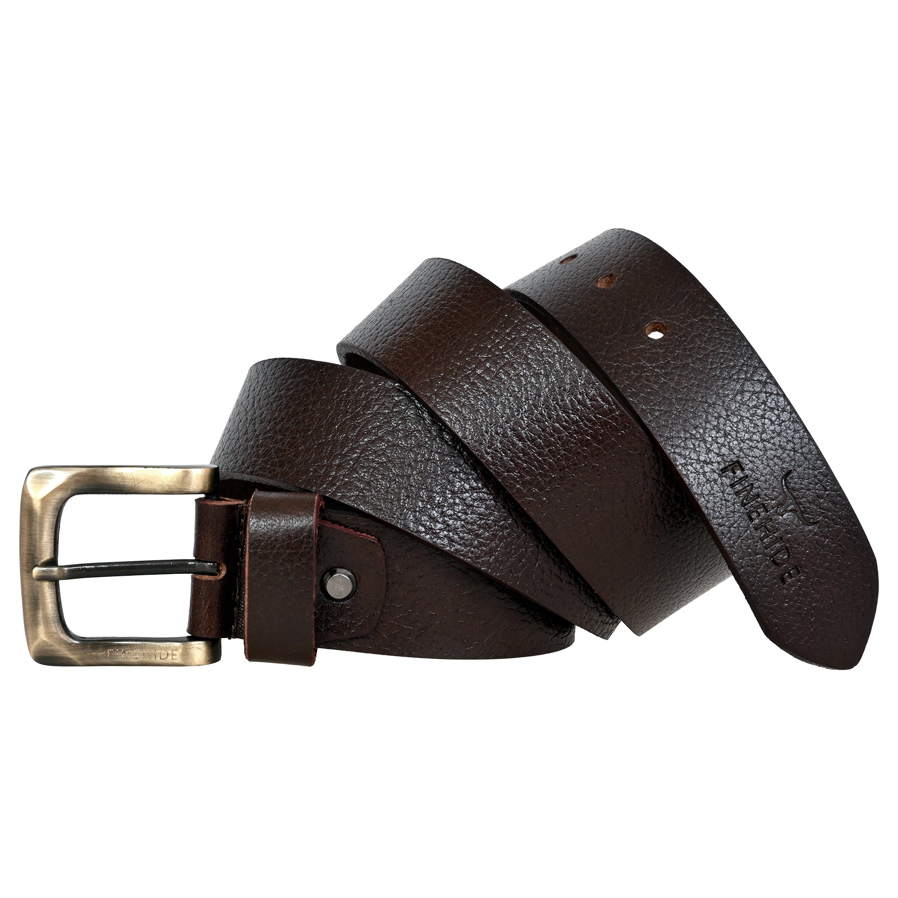 FINEHIDE DARK BROWN LEATHER TEXTURE WITH BRASS - ANTIQUE BUCKLE FOR MEN
