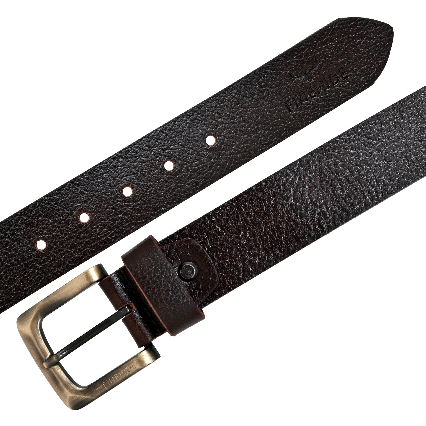 FINEHIDE DARK BROWN LEATHER TEXTURE WITH BRASS - ANTIQUE BUCKLE FOR MEN