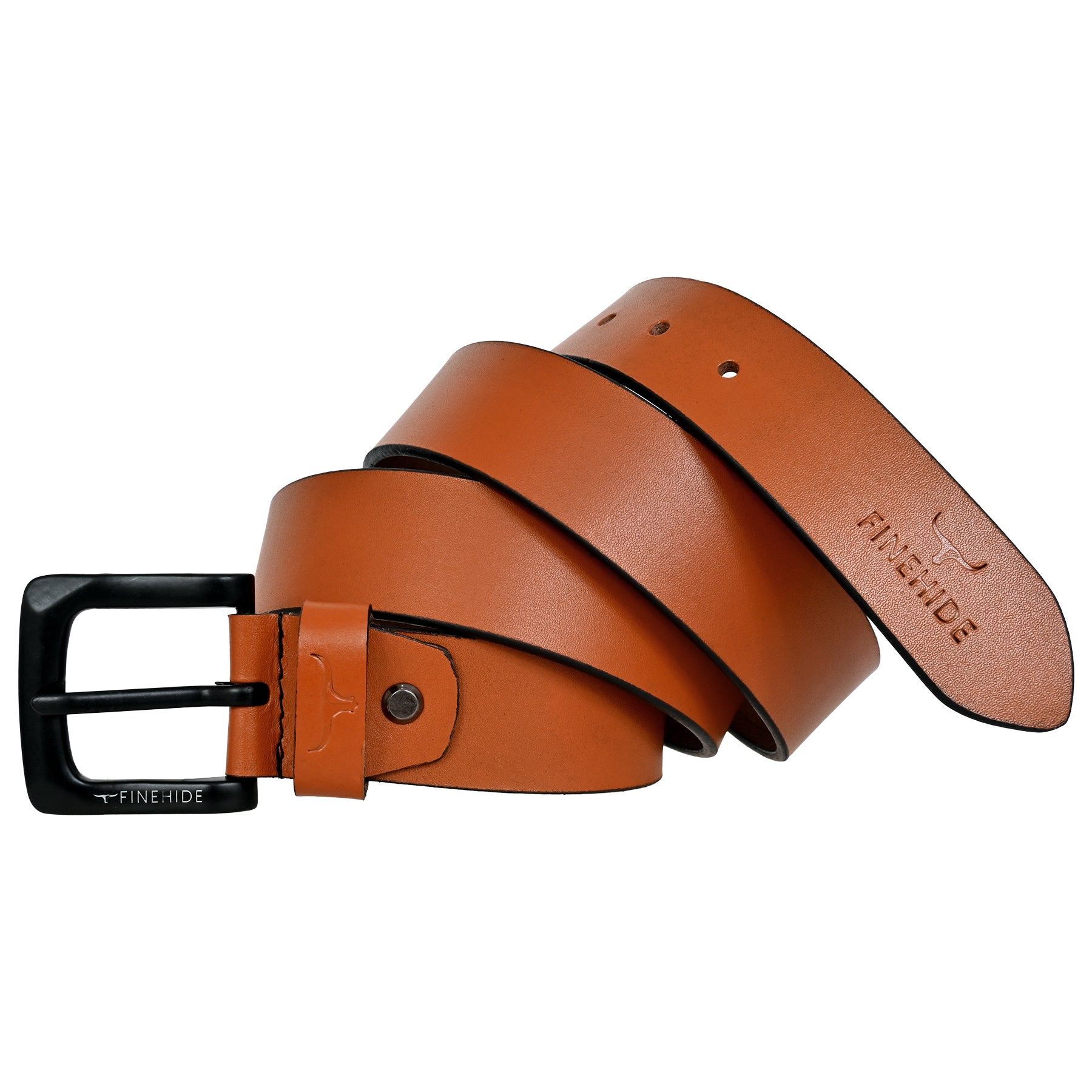 FINEHIDE  TAN LEATHER BELT  WITH MATTE BLACK BUCKLE FOR MEN
