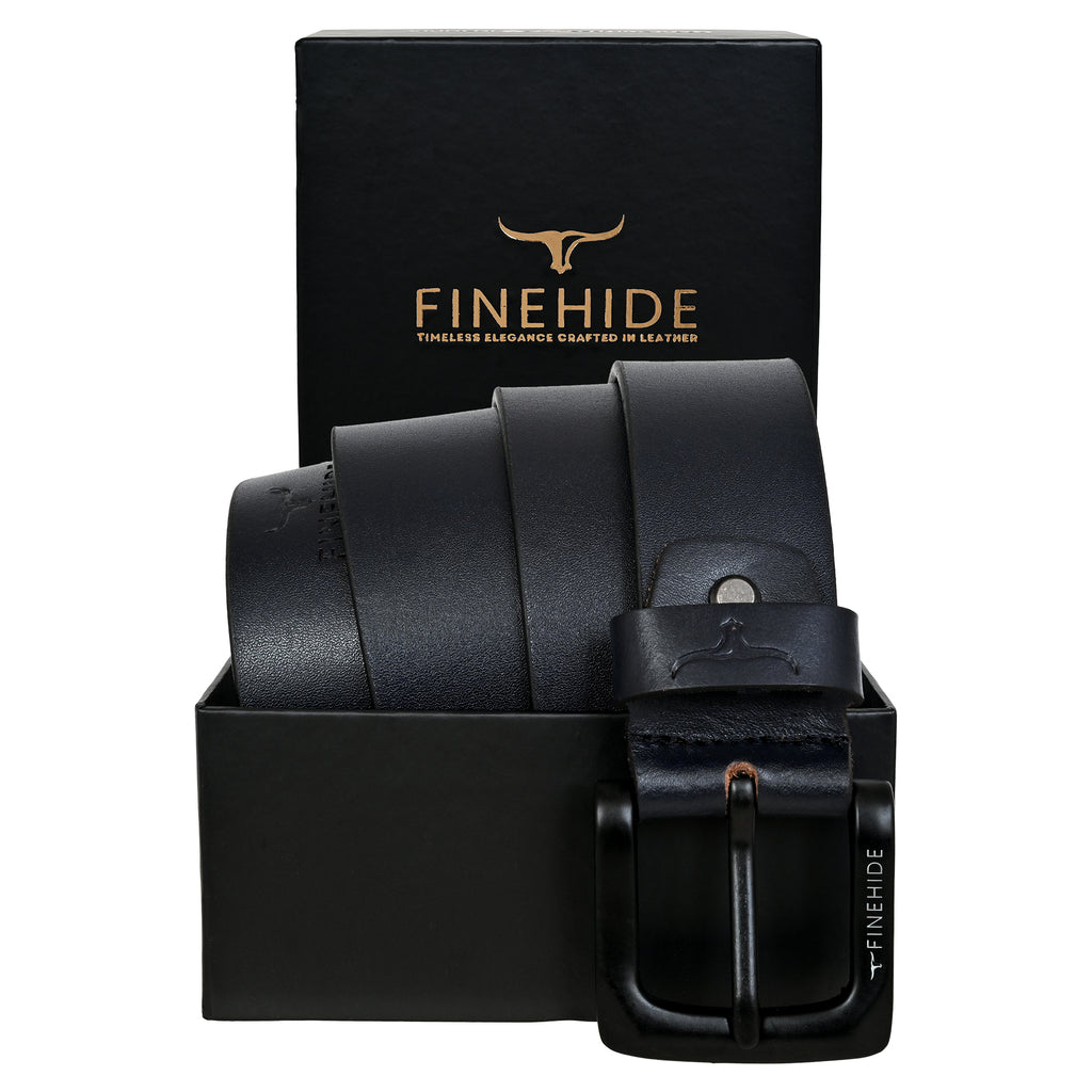 FINEHIDE MID NIGHT NAVY LEATHER BELT WITH MATTE BLACK BUCKLE FOR MEN