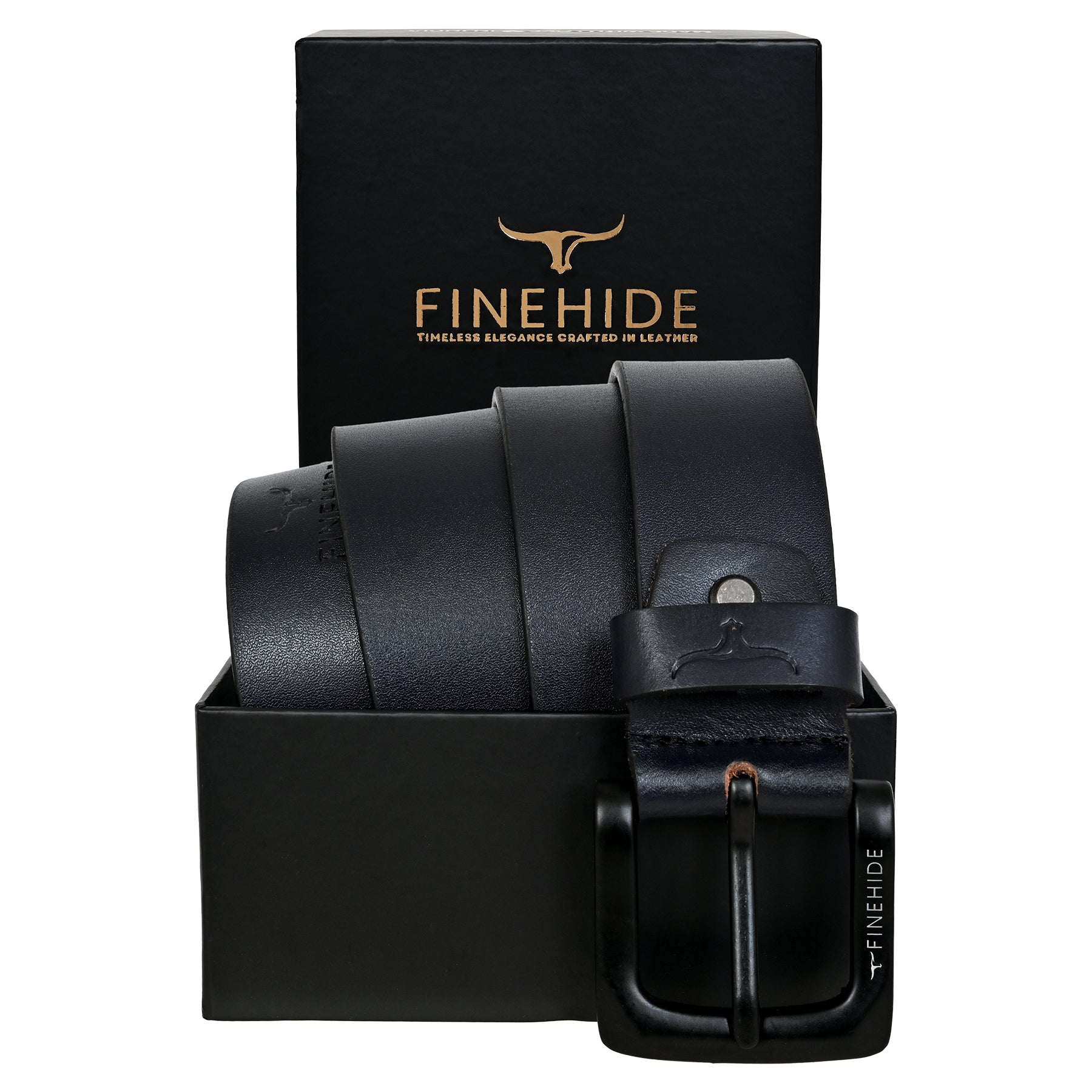 FINEHIDE MID NIGHT NAVY LEATHER BELT WITH MATTE BLACK BUCKLE FOR MEN