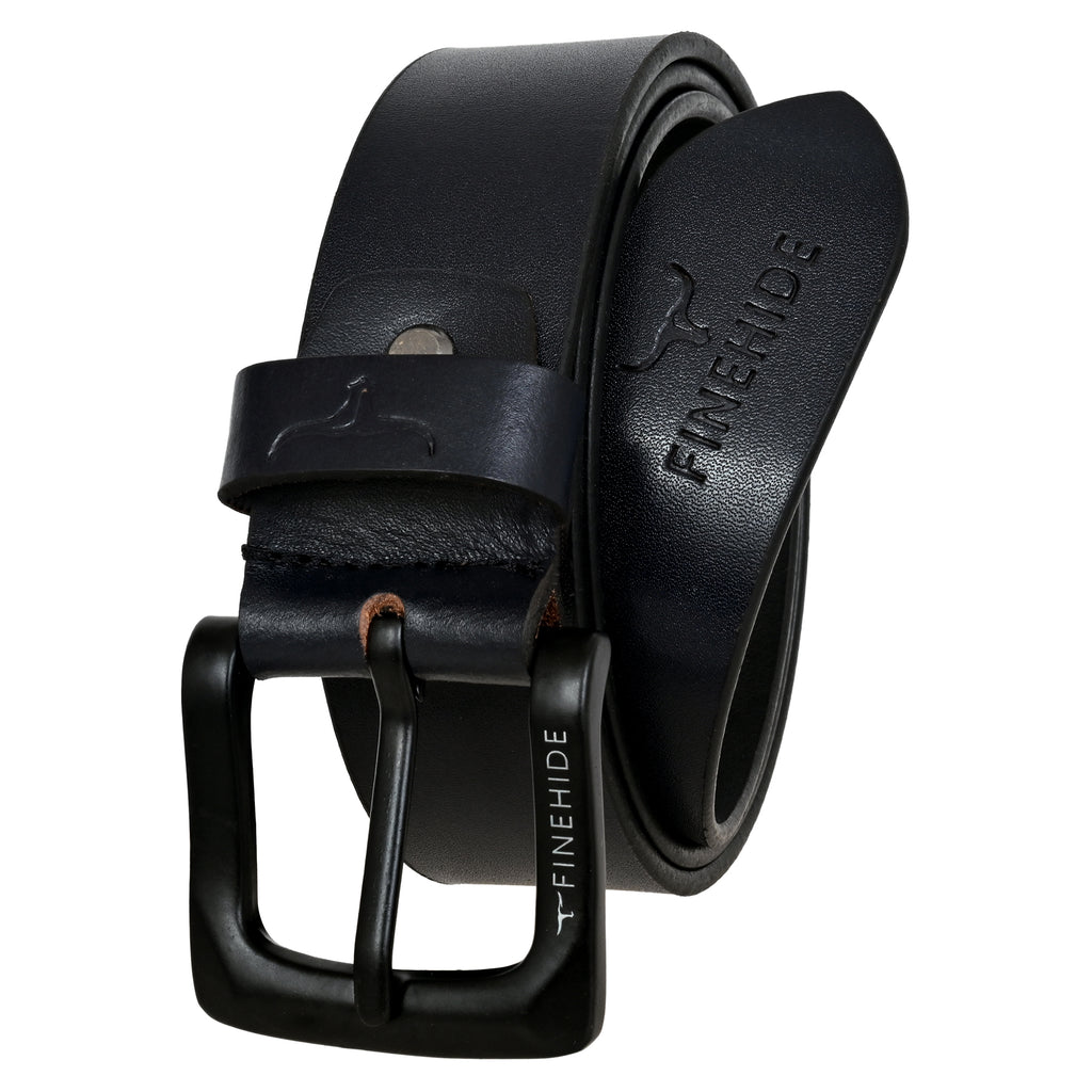 FINEHIDE MID NIGHT NAVY LEATHER BELT WITH MATTE BLACK BUCKLE FOR MEN