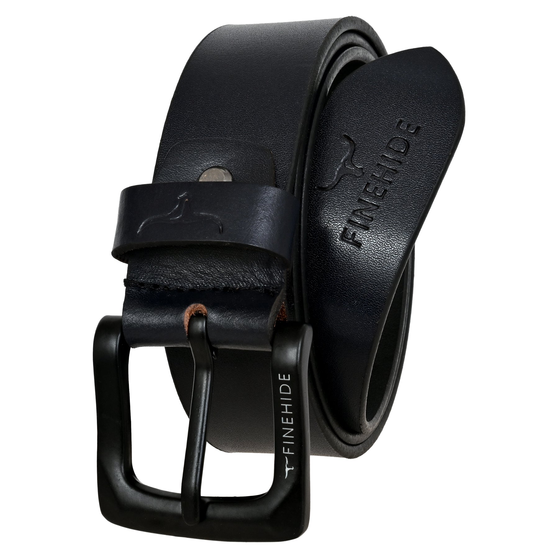 FINEHIDE MID NIGHT NAVY LEATHER BELT WITH MATTE BLACK BUCKLE FOR MEN