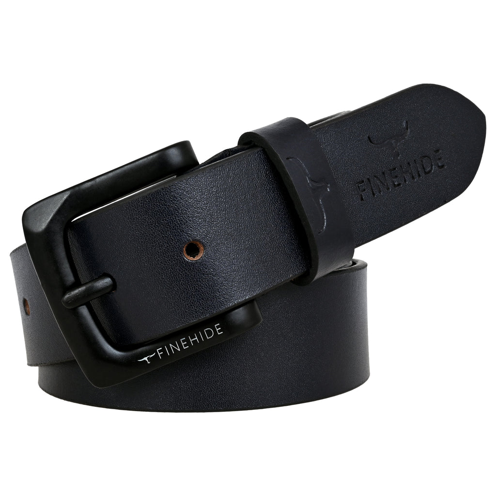 FINEHIDE MID NIGHT NAVY LEATHER BELT WITH MATTE BLACK BUCKLE FOR MEN