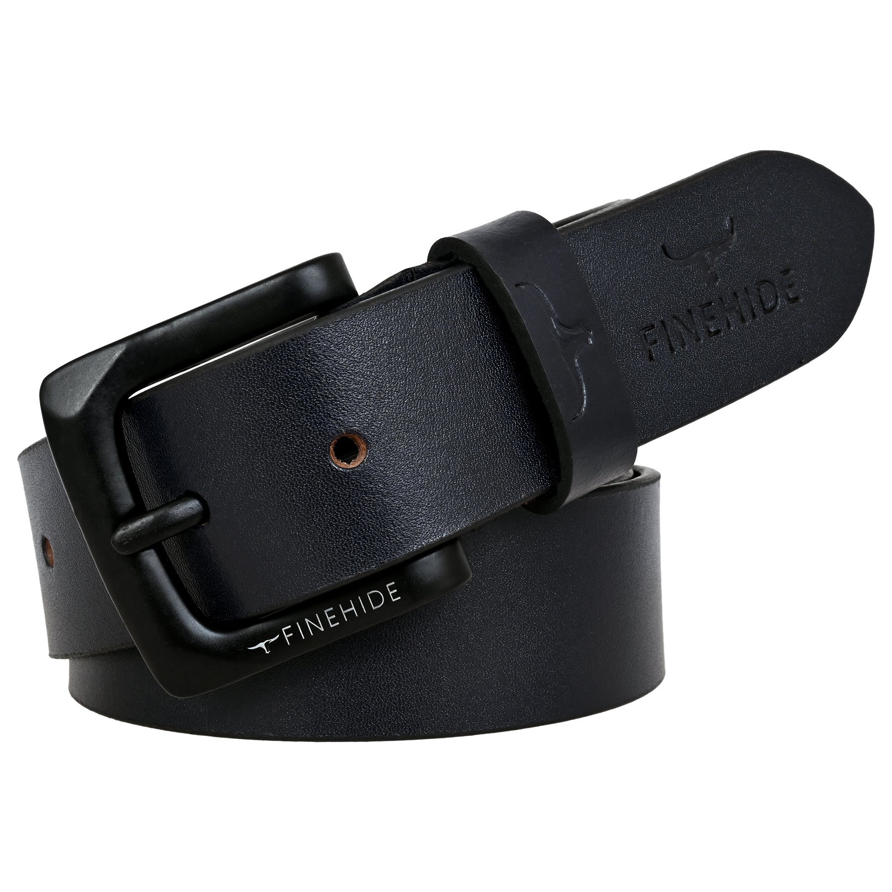 FINEHIDE MID NIGHT NAVY LEATHER BELT WITH MATTE BLACK BUCKLE FOR MEN