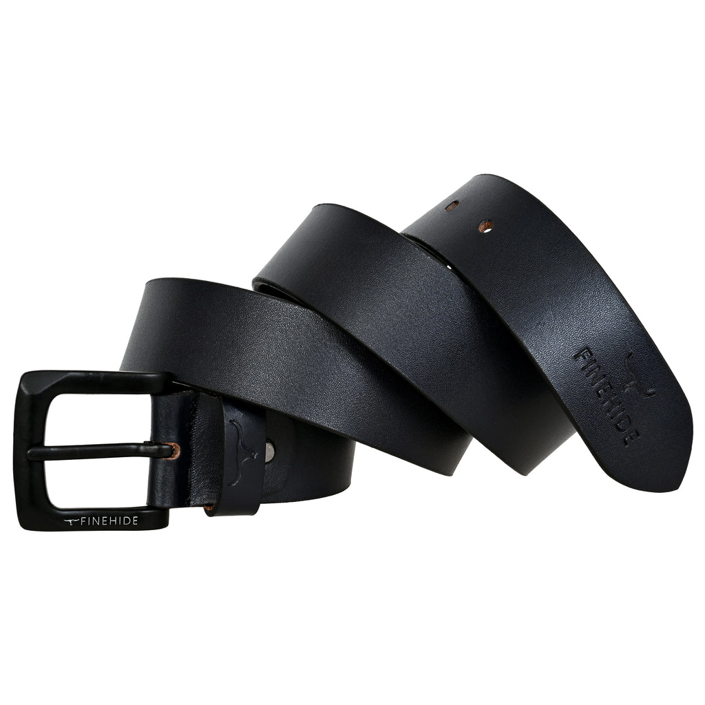 FINEHIDE MID NIGHT NAVY LEATHER BELT WITH MATTE BLACK BUCKLE FOR MEN