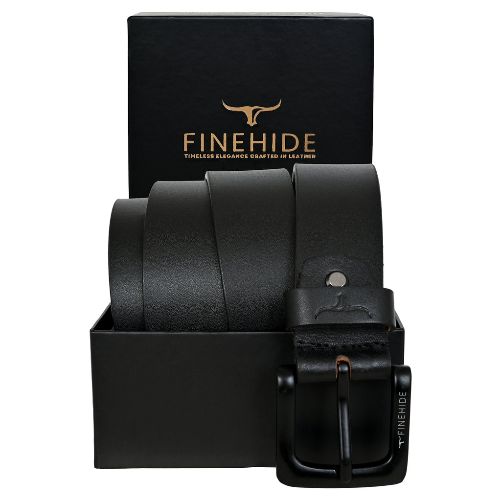 FINEHIDE CLASSIC BLACK LEATHER WITH MATTE BLACK BUCKLE FOR MEN
