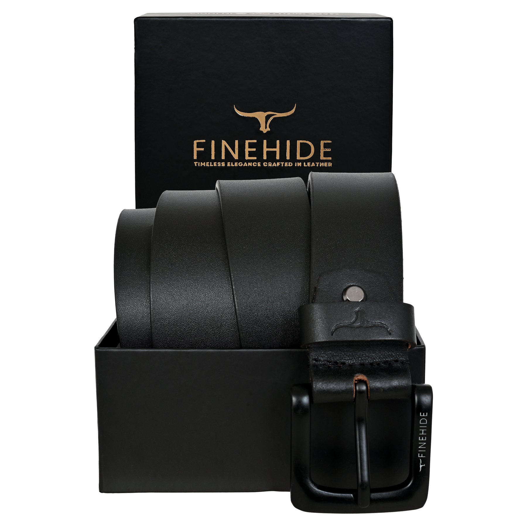 FINEHIDE CLASSIC BLACK LEATHER WITH MATTE BLACK BUCKLE FOR MEN