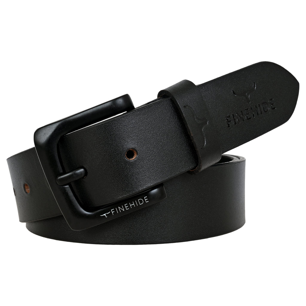 FINEHIDE CLASSIC BLACK LEATHER WITH MATTE BLACK BUCKLE FOR MEN