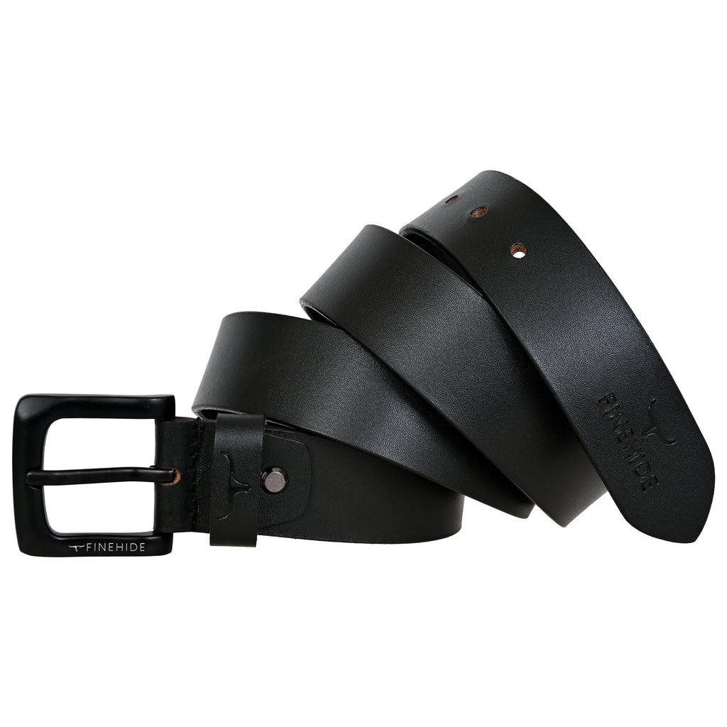 FINEHIDE CLASSIC BLACK LEATHER WITH MATTE BLACK BUCKLE FOR MEN